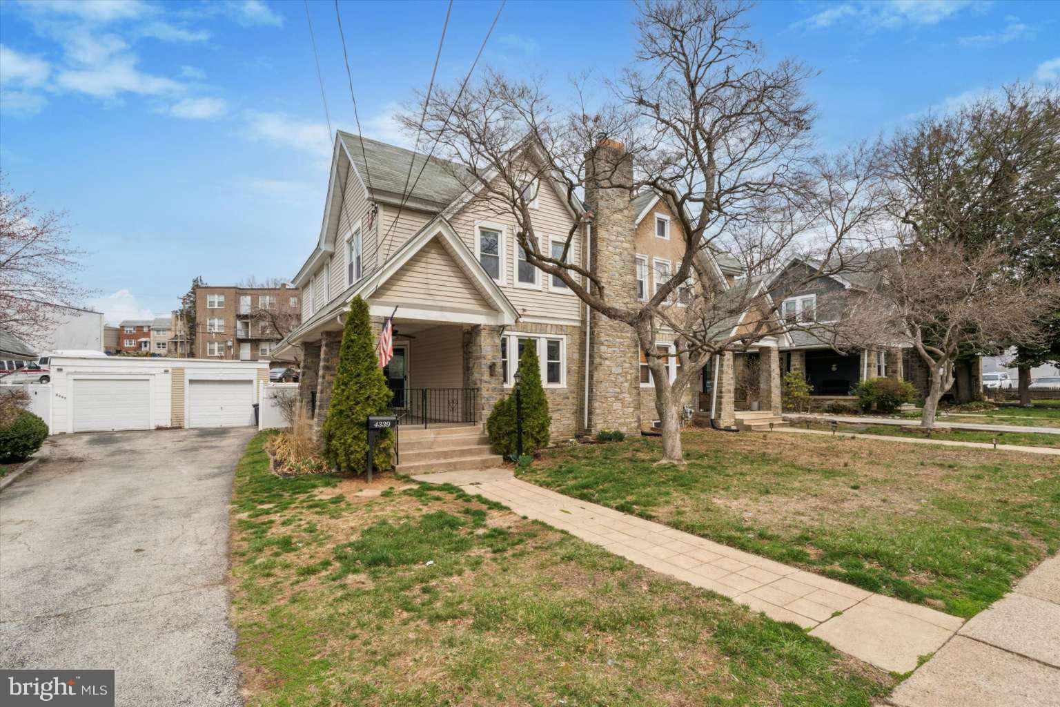 WOW! This is the one! Fresh, bright, clean FOUR bedroom, 2 full bath twin in beautiful Drexel Hill. Approach an expansive covered front porch to a beautiful open floor plan main floor. Traditional elements like a gas fireplace, dining room built ins, and original crown molding boast the charm you’d expect in a home of this historical stature. Modern additions like sleek plank flooring, custom lighting, quartz countertops, and stainless appliances will surely impress. A full bathroom with a fabulous tile shower has been added for additional comfort. Upstairs you will find 4 generous sized bedrooms and another full bathroom, all boasting abundant natural light. A third floor walkup attic is ideal for storage or future plans! The basement has been finished for additional living space. There is room for everyone! Outside enjoy your detached one car garage and endless gardening possibilities. Brand new central air conditioning will ensure comfort year round. This beauty will not last long, schedule your showing now!