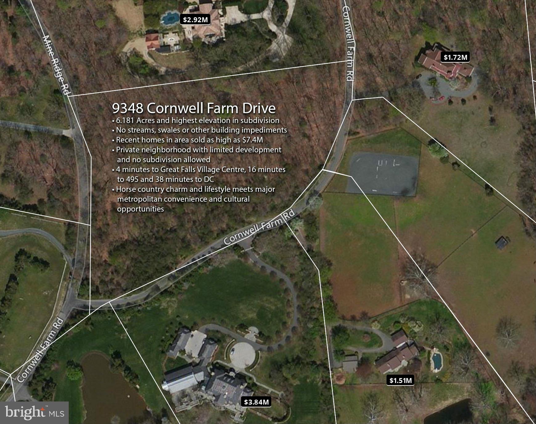 Beautiful, undeveloped 6 acre property. Recent comps for same size lot at $1.9M. Private and elevated with the best views in the neighborhood, no water issues or ravines and excellent building opportunities. Create a luxury home in the best location with easy access to town center and horse country alike. Close in to DC, airports, shopping and more from a sprawling estate all to yourself.