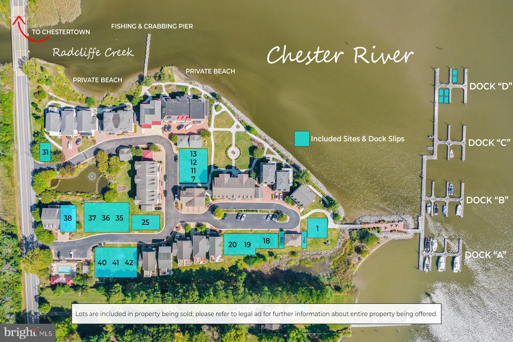 FORECLOSURE AUCTION – November 4, 2022 @ Noon ***The List Price is for MLS purposes only.  Bid your own price at the foreclosure auction. *** New construction opportunity for an experienced builder to take over completion of an exceptional waterfront community along the Chester River in Chestertown, Maryland.  Chester River Landing is a beautiful, upscale subdivision with several existing single-family homes, villa-style townhomes, and a condominium building off Quaker Neck Rd along the western shore of the Chester River in Kent County.  Already-completed amenities include community swimming pool, walkways, crabbing beach, waterfront grill area and many more, all perfectly designed for waterfront living. Being offered as a lot and individually, RealMarkets, on behalf of the Substitute Trustees, will offer at foreclosure auction (a) sixteen unimproved vacant lots (Lots 1, 7, 11, 12, 13, 18, 19, 20, 25, 31, 35, 36, 37, 40, 41, and 42), (b) two garage lots, one improved and one unimproved and vacant (adjacent to Lot 1 and Lot 18), (c) one improved lot (Lot 38, address 103 Landing Lane, Chestertown, MD), also ideal for model home or construction command center, and (d) three deep-water marina slips with electric and water hookups (D-4, D-5, and D-7) with opportunity for additional slips Please refer to the community drawing for specific lot numbers and locations.  Chester River Landing is a peaceful, sought-after destination with a relaxed Eastern Shore atmosphere.  The community offers residents popular amenities including a swimming pool, a deep water marina, a fishing and crabbing pier, a private beach with launch for canoes and kayaks, a rain garden/pond with water fountain, and lush landscaping.  There are crushed-shell walking paths along the waterfront to reach the pier and the marina, as well as brick seating areas spread throughout and several areas for visitor parking.  Residents and their guests can enjoy built-in BBQ grills and wooden picnic tables at the swimming pool and at Marina Park, a small island for relaxation and conversation on the way to the marina.  Chester River Landing is just minutes from the historic charm of Chestertown with quaint taverns, gift shops, and small businesses.  There are farmer’s markets and festivals in and around town, including concerts in Fountain Park.  Downrigging Weekend is one of the largest annual tall ship displays on the east coast and draws visitors and tourists from all over.  The area is about a 45-minute drive from Annapolis and a little further to reach Baltimore, Philadelphia, and Washington DC.   Property Tours:  Please plan on attending one of the scheduled open house dates to tour the property.  If you tour the property at any other time, please be respectful of the residents.   Terms of Sale:  This auction is being conducted pursuant to the terms of the Substitute Trustees’ Sale & Secured Creditor’s Sale Notice.  Additional property is available after signing the Confidentiality Agreement.  Please contact RealMarkets details.  The auctioneer is offering a 2.5% cooperating brokerage commission to brokers that register their buyer(s) in accordance with the auctioneer’s broker registration guidelines.  This auction is being conducted by RealMarkets in cooperation with CENTURY 21 Commercial New Millennium.