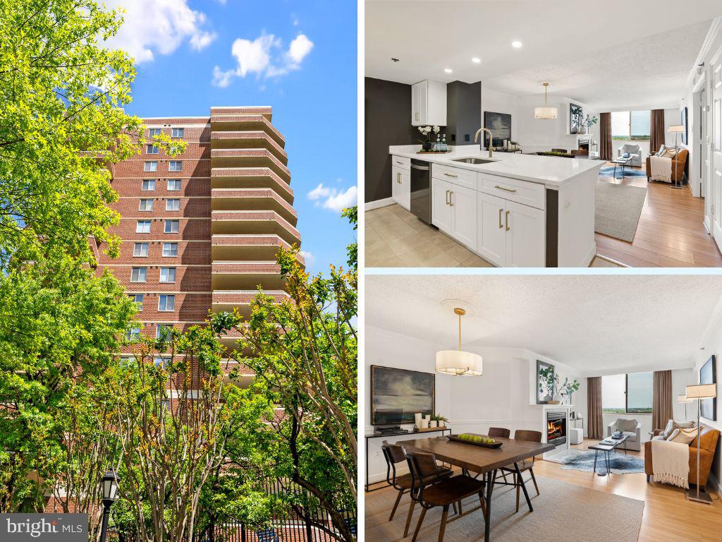 Experience elevated living in this rarely available high-floor south-facing unit bathed in natural light throughout the day! Stunning panoramic vistas stretch across Alexandria, Falls Church and beyond, creating an ever-changing backdrop to your sophisticated lifestyle. The freshly renovated kitchen boasts elegant white shaker cabinets and premium quartz countertops, complemented by stainless steel appliances. Light wood tile flooring flows throughout the open-concept layout—perfect for entertaining—while the cozy gas fireplace adds ambiance on cooler evenings.  Step onto your spacious balcony to enjoy the sweeping views, or take advantage of resort-style amenities including a heated outdoor pool, state-of-the-art gym, sauna, grand lobby, game room, and vibrant community events. With major remodeling planned for all common areas, this residence offers exceptional value. Ideally located in bustling Courthouse yet positioned on a quiet street, enjoy walking distance to Metro, restaurants, coffee shops, grocery stores, and scenic trails. Complete with garage parking, extra storage, and walk-in closet, this lock-and-leave lifestyle puts you minutes from DC, Alexandria, and Highway 66. You'll simply love living here! Won't last - make your showing appointment today!