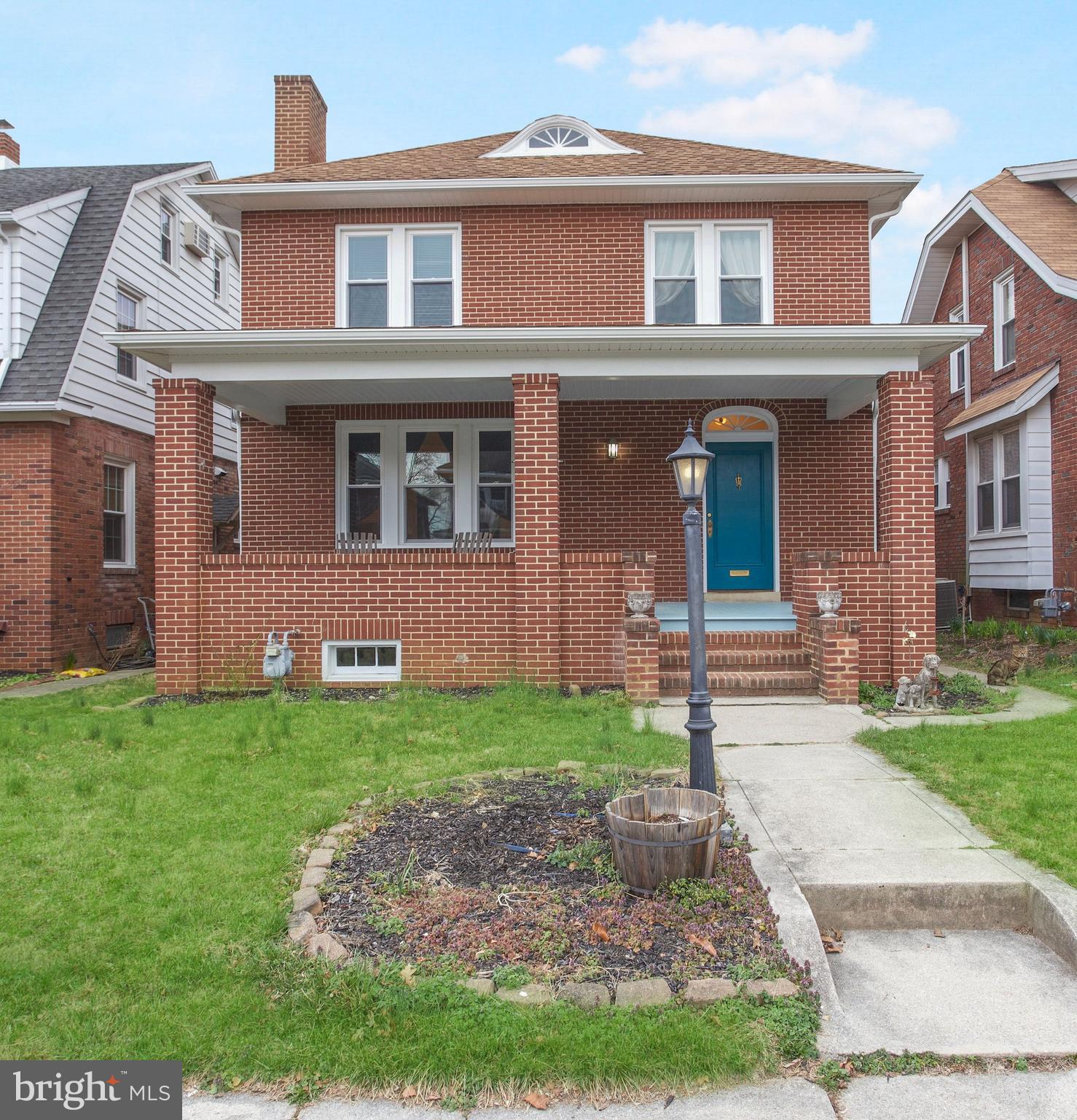 All brick 3-bedroom home with 1 ½ baths.  Low maintenance home with new double hung windows installed.  This is heated with a new natural gas forced hot air furnace.  The main level includes a large living room, formal dining room and kitchen all high lighted with crown moldings.  The kitchen has lots of oak raised panel cabinets, custom tile counters, backsplash, and breakfast bar.  The main level includes: foyer entrance with closet storage, fireplace in living room, and half bath.  The open stairway will lead you to 3 bedrooms all with closets and a 6’ x 10’ room used for office.  The exterior includes vinyl and alum. Trim and a timberline architectural shingle 50 yr. roof.  There is a 8’ x 24’ covered front porch, 240 sq. ft. rear deck, 8’6” x 15’ covered patio level rear yard area and rear alley access to a 24’ x 28’ 2 story 2 car garage with nice 2nd level area for storage. Included with the house: Refrigerator, built in microwave, and dishwasher.
