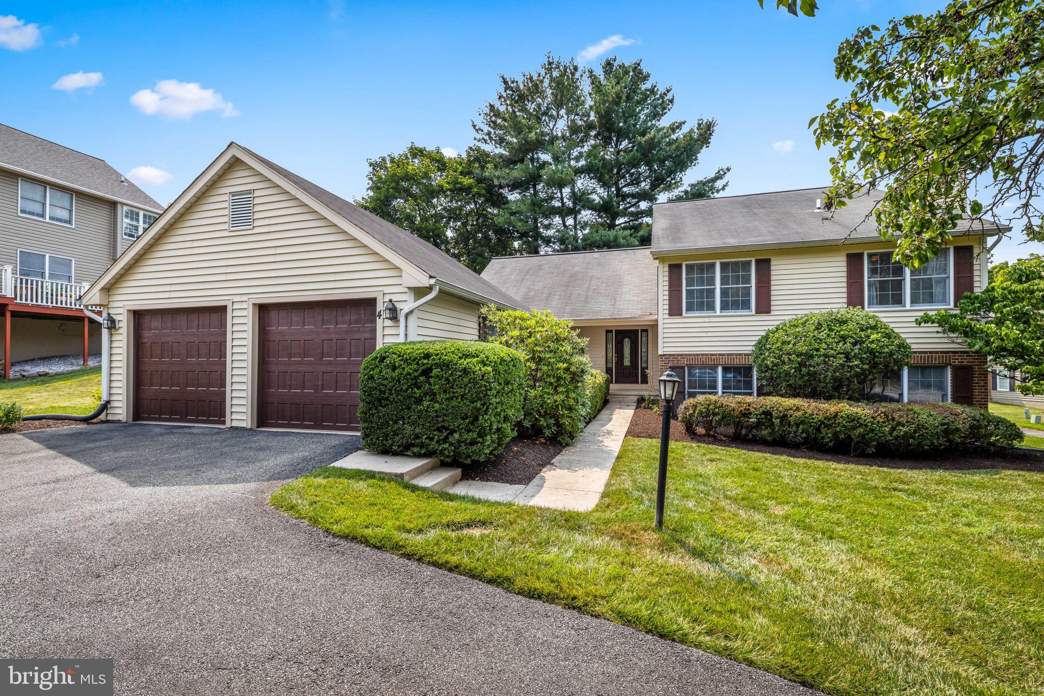Wonderful court location in one of Timonium's favorite neighborhoods. 4 Huntress Court has been lovingly updated and improved by the original owners and offers five bedrooms and three full baths. You'll need to do a few small projects like new carpet or flooring, but the bathrooms have been renovated. This is the largest split level model offered in Hunt Ridge, with a foyer, living room, dining room, kitchen, and breakfast room on the main level and almost 3000 square feet. Upstairs find four large bedrooms, including a primary suite, and two full renovated bathrooms. The lower level boasts a huge family room with brick fireplace wall, one more bedroom and another full bath. Laundry and storage complete the lower level. The laundry room has a walk-out entry door to the yard. The huge deck off the living room is freshly power washed, as is the lovely patio. The yard extends toward the driveway to the north of the yard and encompasses most of the grassy area there. Don't miss the over-sized two-car garage. You will love the cul-de-sac location where you can set up a basketball hoop or play baseball in the street. This super convenient location makes for a quick trip downtown to the ball games or to Hunt Valley for shops and restaurants. Every grocery store imaginable is within five miles. Make this house truly your own home with your design touches and enhancements.