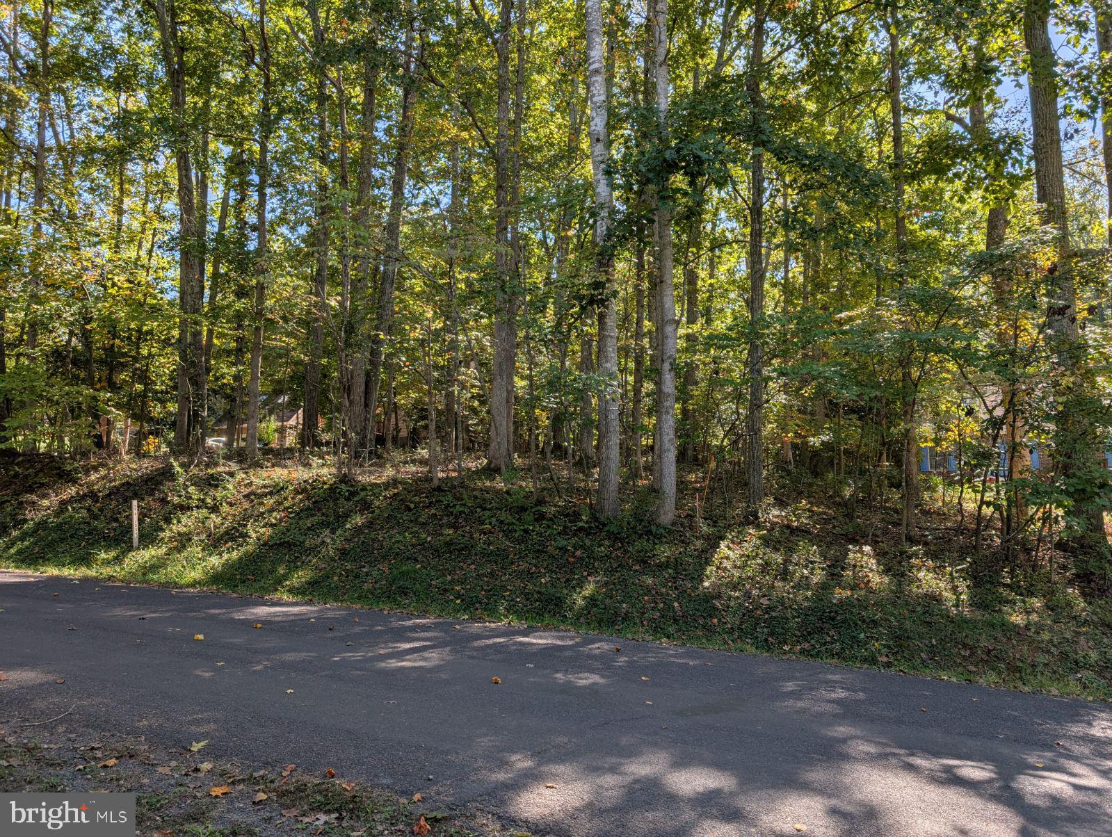 This homesite sits well above street grade and is larger than most lots in the subdivision being  more than half an acre. There is a slight slope left to right suitable for a walkout basement. The property falls off at the rear down to National Park Service land. It flows into the NPS without a barrier--quiet private. There will still be plenty of trees once cleared for a houseplan. Located across the street from Keatons Lake boat launch & access area.  The neighborhood has homes both on the water and on the golf course. There is a tot lot at the base of the dam approx 1/2 mi from this home. Lot has downed trees -- Buyer will be responsible for removal of dead or downed trees. Lot is surveyed with site work completed as Seller intended to build & circumstances have changed.