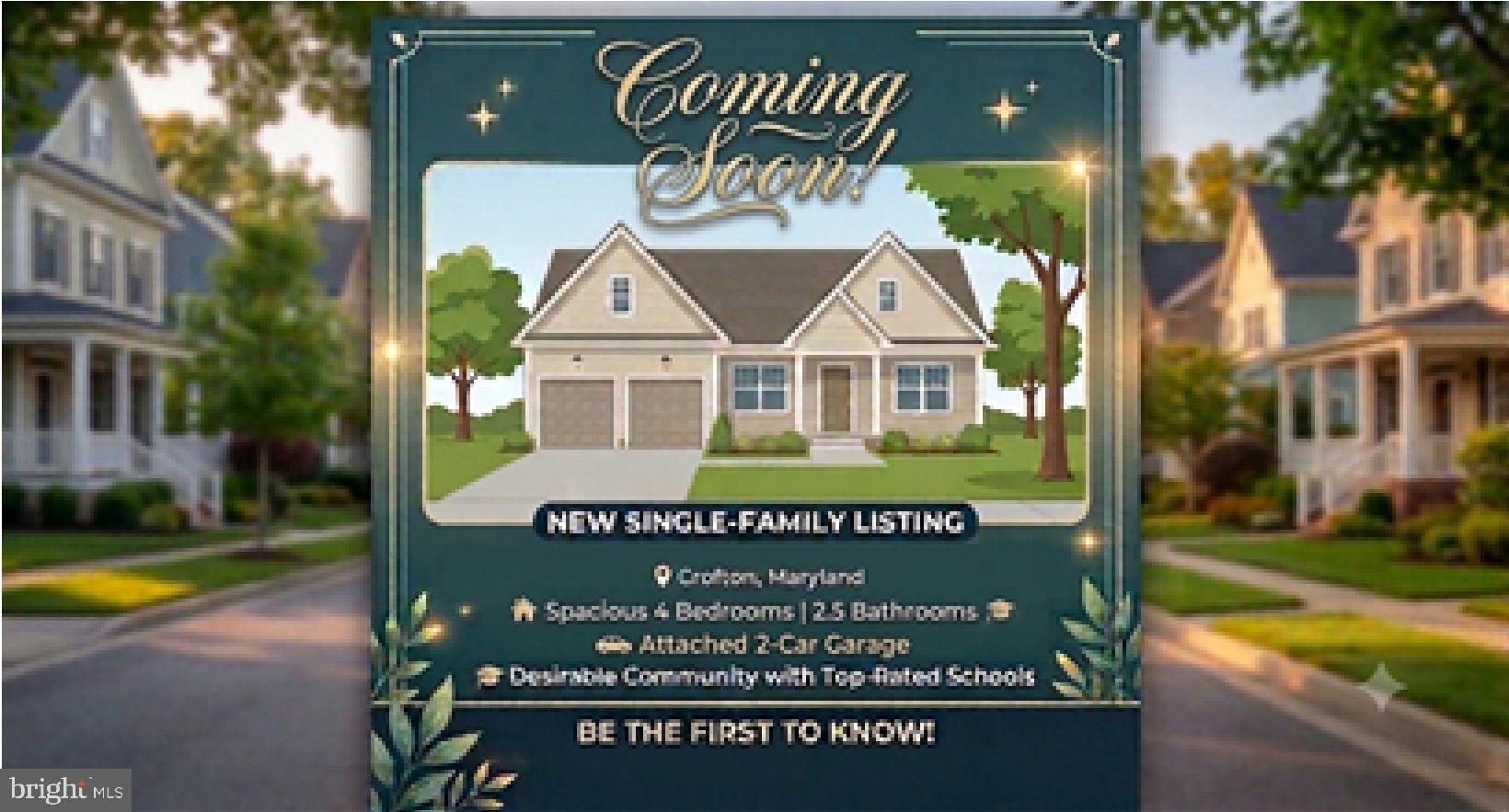 Some homes simply check the boxes. This one goes beyond.

Welcome to this beautifully remodeled 4-bedroom, 2.5-bath Colonial nestled on a quiet cul-de-sac in the heart of Crofton. Every update has been thoughtfully completed, creating a home that feels fresh, inviting, and ready for its next chapter.

The spacious two-story layout offers room to gather, entertain, and unwind. Whether you're hosting friends, enjoying a quiet evening at home, or working from one of the generous bedrooms, you'll appreciate the blend of style and functionality throughout.

Outside, the fully fenced rear and side yards provide a private setting for barbecues, pets, playtime, or simply relaxing outdoors. The attached two-car garage offers plenty of space for parking and storage.

One of the best features is the location. Walk to Crofton schools and the Crofton Library, enjoy the peace of cul-de-sac living, and experience the convenience of being close to parks, shopping, dining, and commuter routes. More details and photos to come within 24 hours.

If you've been searching for a home that's be