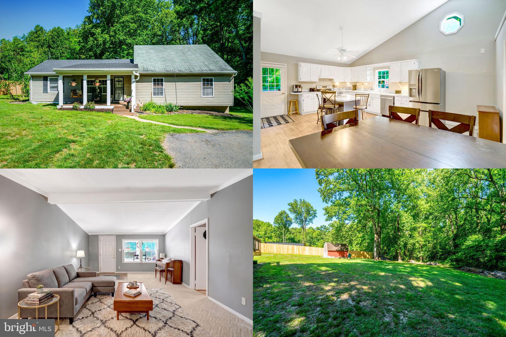 Tucked away at the end of a tree-lined access road, this unique property offers a rare sense of privacy while remaining conveniently located near shopping, dining, parks, and major commuter routes. Surrounded by mature trees, the setting creates a peaceful retreat that feels miles away from the activity of everyday life, yet remains connected to the conveniences of the greater Washington metropolitan area.
The front porch, complete with a cozy swing, offers a peaceful spot to enjoy morning coffee, relax in the evening, or take in the surrounding natural beauty. Designed with flexibility and comfort in mind, the home features two kitchens and a thoughtfully arranged floor plan that provides opportunities for a variety of living arrangements. The main kitchen is filled with natural light and showcases white cabinetry, stainless steel appliances, and a spacious center island with seating, creating a welcoming space for gathering, meal preparation, and entertaining. One of the property's most distinctive features is the private primary suite, positioned separately from the main living areas for added privacy. This retreat-like space includes its own kitchen with an island and dining area, offering direct access to the rear deck. The spa-inspired primary bath provides a relaxing escape, making the suite feel like a private sanctuary within the home. Natural light flows throughout the residence, enhancing the warm and inviting atmosphere. Whether enjoying a quiet morning surrounded by nature, entertaining guests, or unwinding on the deck overlooking the peaceful setting, this property offers a lifestyle centered around privacy, comfort, and versatility. Combining a secluded, rural feel with convenient access to everyday amenities, this is a rare opportunity to enjoy the best of both worlds. Photos may be virtually staged