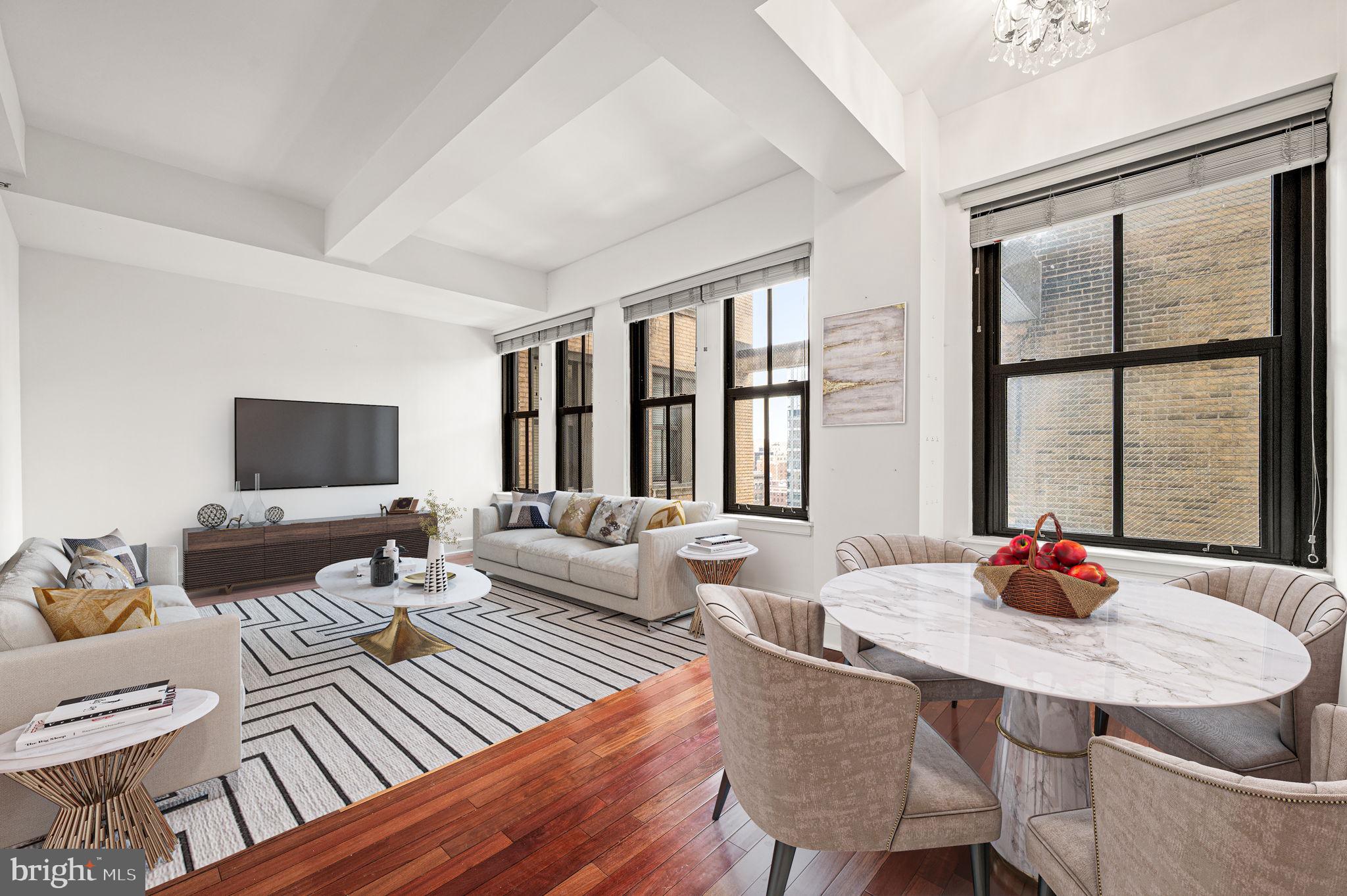 Live in the heart of Center City at the Ellington.  This charming one bedroom, one bath residence is ideally located in the heart of Center City Philadelphia. The home offers abundant light and  a comfortable functional layout.  Enjoy elevated views from the large windows. Features include hardwood floors, an updated kitchen with modern finishes and a renovated bathroom.The layout maximizes an open space floor plan with a dining area. The  spacious bedroom provides ample closet space and an en-suite bath, also an in unit washer and dryer. This home provides the perfect location, close to shopping, dining, entertainment, and transportation. Residence of the Ellington enjoy a premier location,  just steps from Philadelphia’s  best dining, shopping, entertainment, and public transportation. Amenities include 24 hour concierge, a fitness center, club room and an elegant lobby. Schedule your showing today!