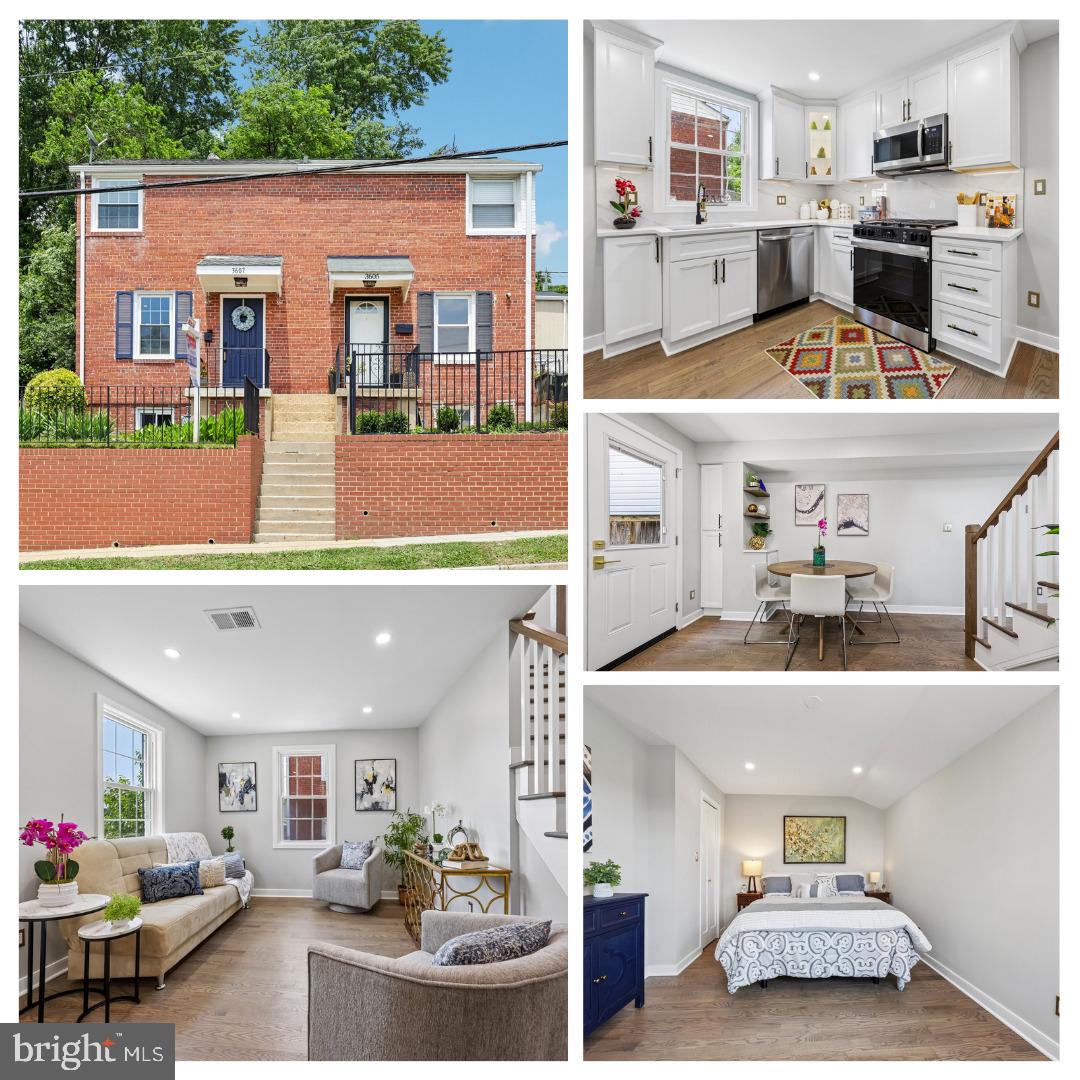 Welcome to 3607 25th Street South, a beautifully renovated brick duplex offering three finished levels with extensive updates from top to bottom. This move-in-ready home features two upper-level bedrooms and 2.5 beautifully updated bathrooms, including a stunning upper-level full bath with stylish large-format tile, LED medicine cabinet, new fixtures, and elegant gold accent hardware. The spacious main level welcomes you into a bright living room with recessed lighting, a convenient half bath, and a beautifully renovated kitchen featuring new Samsung stainless steel appliances, new cabinetry, new hardware, quartz countertops, and a designer backsplash. Additional improvements include recessed lighting on all three levels, new HVAC, new water heater, new washer and dryer, beautifully refinished hardwood flooring throughout, and a roof approximately three years old. The finished lower level offers exceptional flexibility with a bonus room ideal for a family room, home office, or guest space, along with a beautifully updated full bathroom. A new rear door leads to a spacious new deck overlooking a backyard enhanced with a stylish retaining wall, creating additional usable outdoor space. Ideally located near Four Mile Run, I-395, South Glebe Road, Walter Reed Drive, and Columbia Pike, this home provides easy access to shopping, restaurants, Jennie Dean Park, and nearby trails and bike paths. Combining classic brick construction with extensive modern updates in a prime Arlington location, this truly move-in-ready home is a must-se