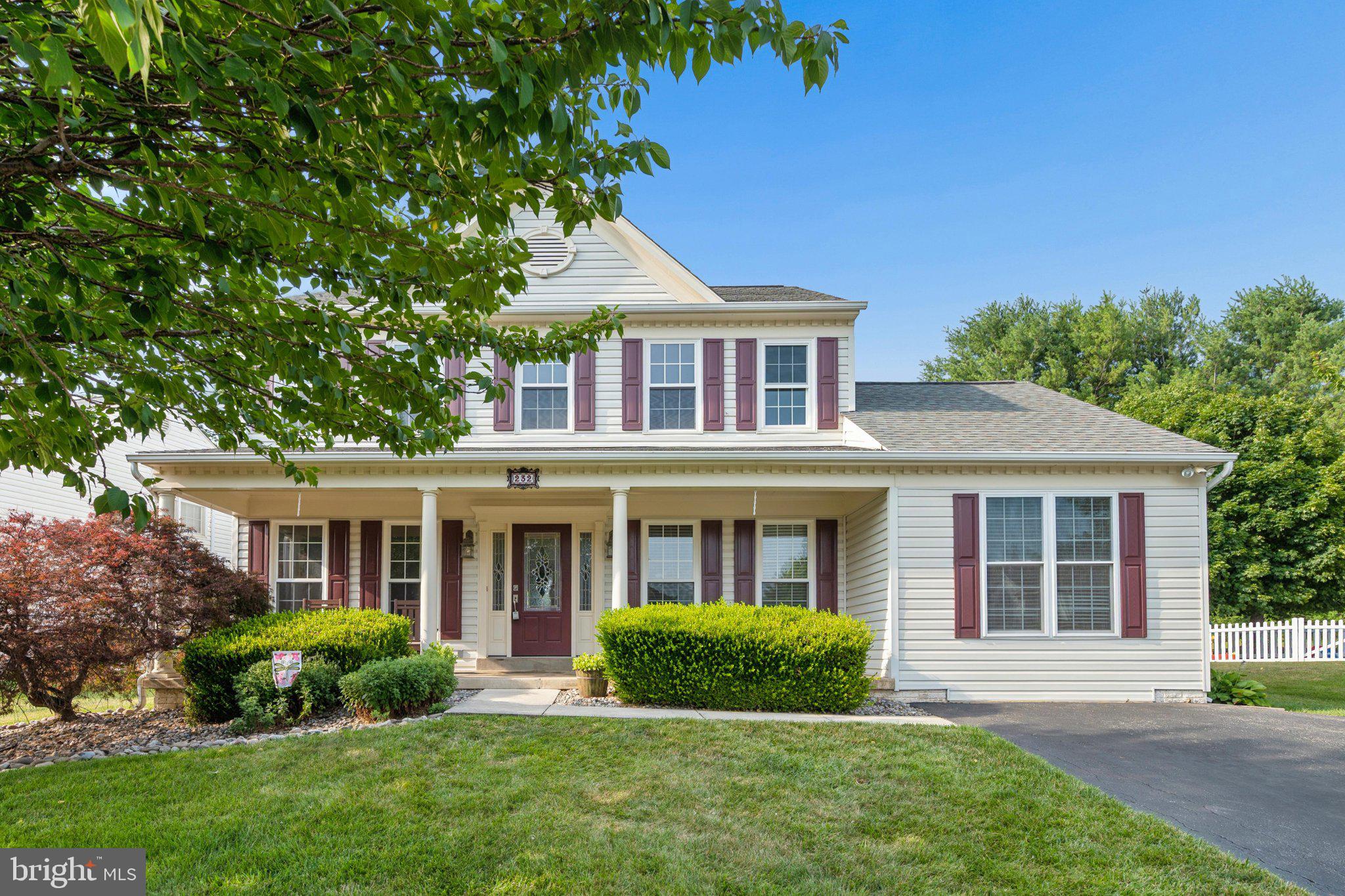Welcome home to this thoughtfully designed 4-bedroom Colonial, which offers a unique floor plan with dual primary bedroom suites, including a main-level suite and an upper-level suite, making it ideal for multigenerational living, guests, or flexible lifestyle needs. The heart of the home is the well-appointed kitchen featuring granite countertops, a tiled backsplash, gas cooking, oak cabinetry, and hardwood flooring. Hardwood floors continue through the foyer, dining room, and family room, creating a warm and inviting atmosphere perfect for everyday living and entertaining. The main level also features a private office with new carpeting, providing an ideal space for working from home, studying, or managing household activities. Upstairs, the three bedrooms offer new carpeting and with 4.5 baths, everyone enjoys their own space and convenience. The finished lower level expands your living options with a spacious recreation room featuring walk-up stairs to the backyard, plus a versatile flex room ideal for a home gym, music room, hobby space, or an additional office, and a second laundry/storage room.  Step outside to enjoy the covered patio complete with ceiling fan lighting, creating the perfect setting for outdoor dining, relaxing, or entertaining. The backyard also includes a storage shed for lawn equipment, tools, and seasonal items. Updates include: new Trane A/C (5/2025); carpeting (6/2026), Refrigerator (3/2026). Conveniently located near schools, Heritage Farm Park with fields and disc golf, Walkersville Community Park, Fountain Rock Park & Nature Center, Walkersville Library, shopping, dining, and minutes to Routes 15 and 194. This home offers the perfect blend of space, functionality, and comfort in a highly desirable location.