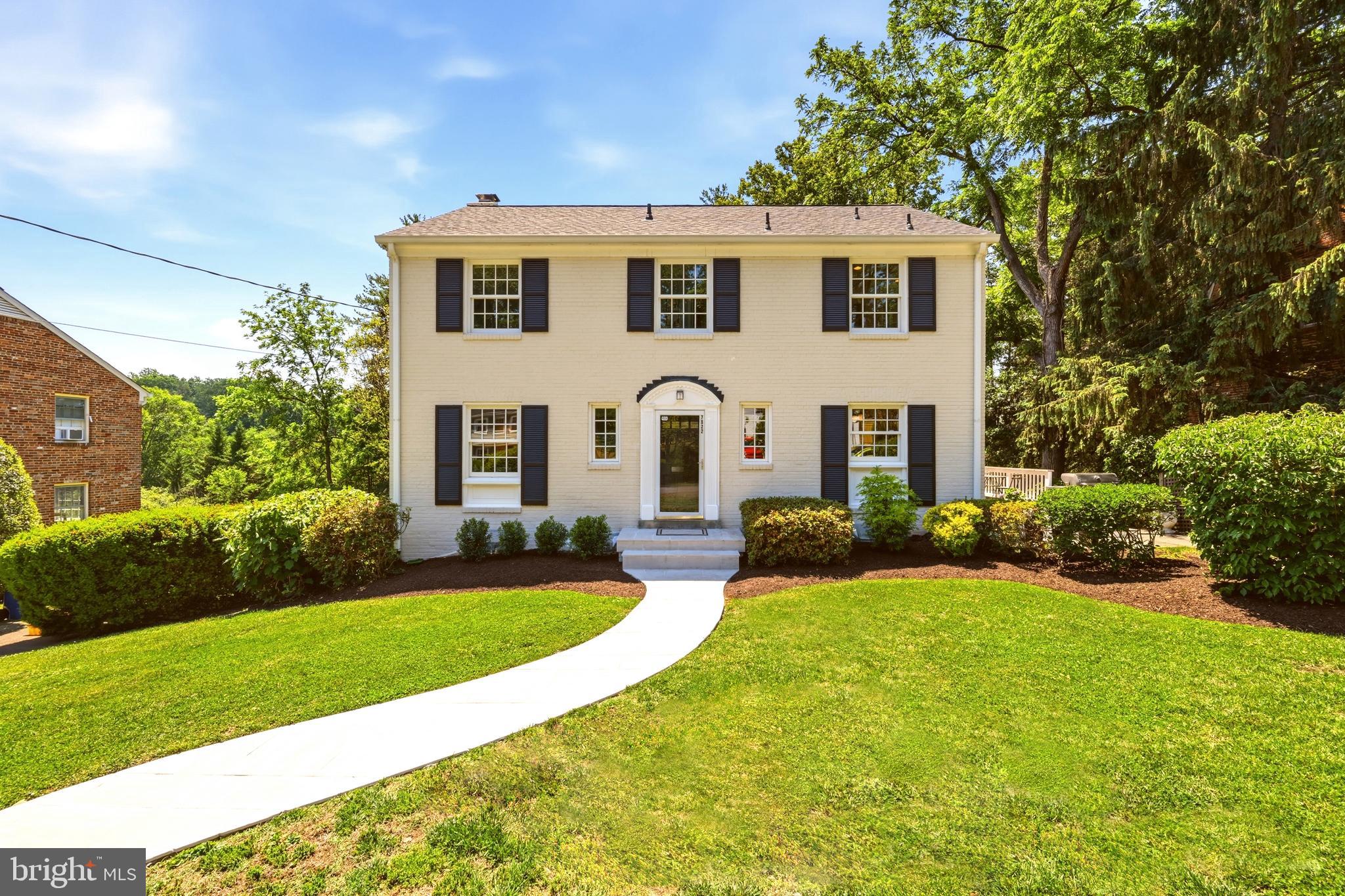 Welcome to this classic center-hall colonial on a quiet cul-de-sac in one of Bethesda’s favorite neighborhoods, just a short walk to Burning Tree, Pyle, and Whitman.

Inside, the main level features a light, updated interior with an office/den, powder room, and well-connected kitchen, living, and dining spaces. The living room includes a fireplace, and both the living and dining rooms open to the private outdoor areas perfect for hosting
guests.

Upstairs are four bedrooms and two full baths, including the primary suite with an en-suite bath. The attic offers additional storage and future potential.

The walk-out lower level includes a recreation room, powder room, laundry/utility space, generous storage, and a separate entrance.
Outdoors there is a southwest facing screened-in porch and large deck that are private and overlook the grassy yard. Set up on a hill, the house offers great tree-top views of mature trees and beautiful sunsets.

A great location, easy layout, and the beautiful outdoor spaces make this a wonderful Bethesda home.