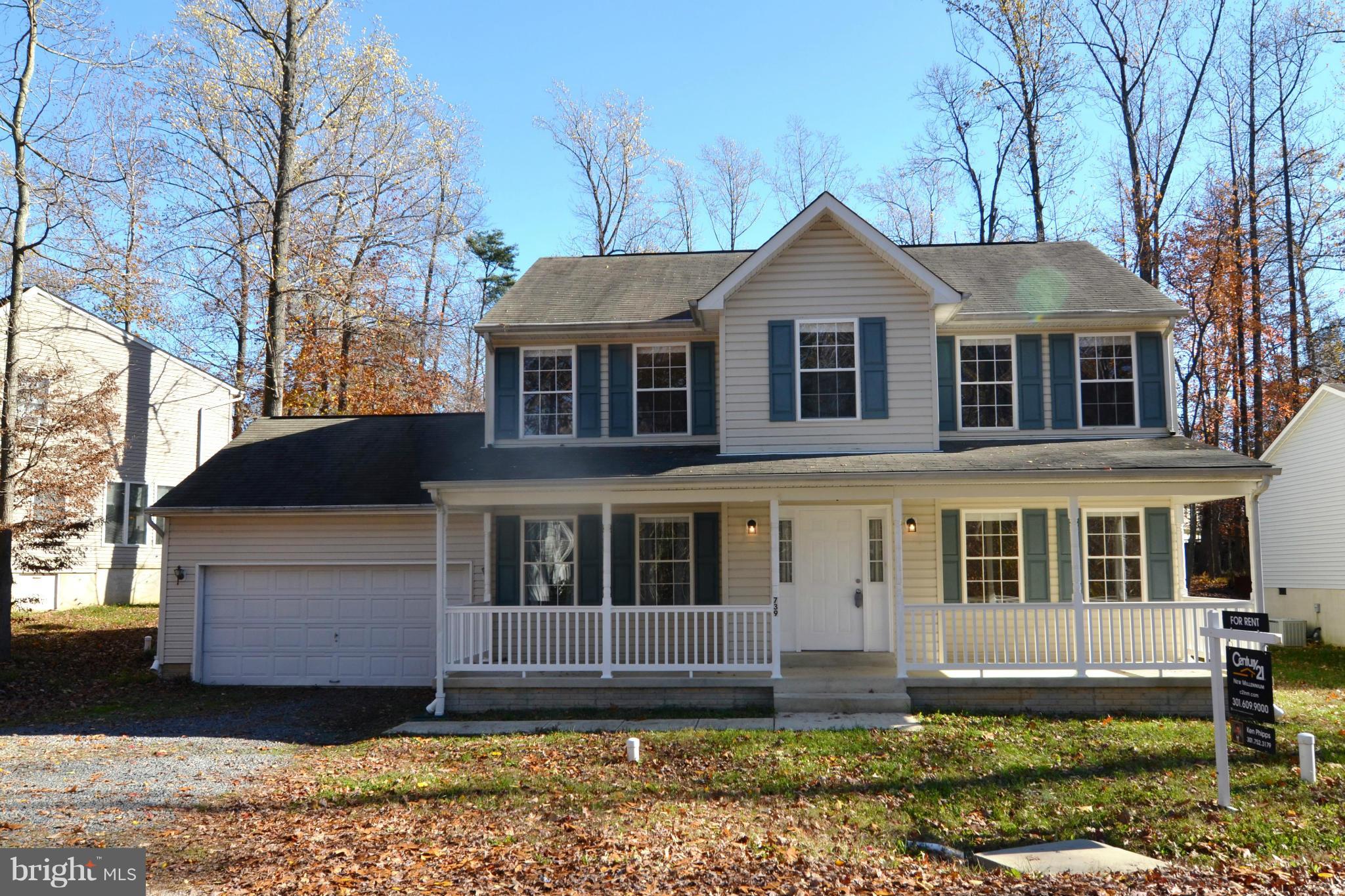 3BR 2.5FB colonial built in 2006 w/front porch. 2 car garage. Master w/sep jetted tub and shower, walk-in closet. Unfinished basement. Community offers 2 private beaches on the Chesapeake Bay, equestrian riding stables, freshwater lakes, camping and playgrounds. Fenced rear yard. Easy access to Rts 2/4 for quick commute to PAX, Calvert Cliffs. Pets case-by-case basis.  Paint touch-up in process