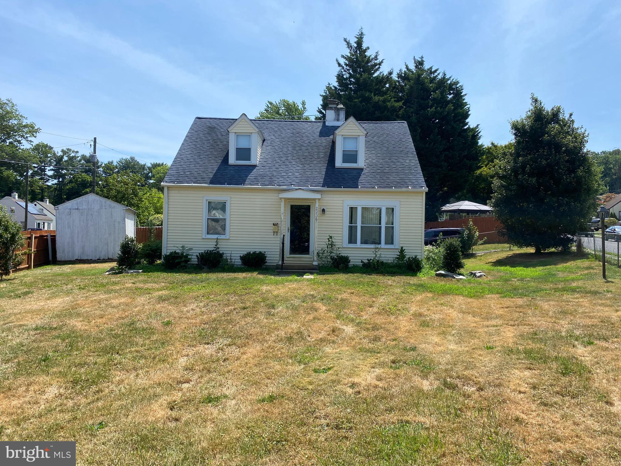 Estate sale - single cape in Blue Ribbon School District of Abington . Look at the low  taxes .
Corner lot . Formal living room with Carpets , recessed lights , window ac unit , brick fireplace . Formal dining room with ceiling fan , carpets . Modern kitchen with glass tiled back splash , engineered hardwood floors , granite counter top , stainless steel sink , nickel gas range , recessed lights , nickel dishwasher , side door exit to rear driveway , yard , shed . Hall to full bathroom with pedestal sink , tub , shower , ceramic tiled flooring , . Bedroom 1 with carpets , recessed lights , bedroom 2 with carpets . 2nd floor has hall powder room , bedroom 3 with laundry closet  , and bedroom 4 with carpets . Seller want to sell as is , buyer responsible for township C O . Needs minors cosmetic updates . A great value for Abington township, minutes to Willow Grove mall and main roads . Schedule your showing today !