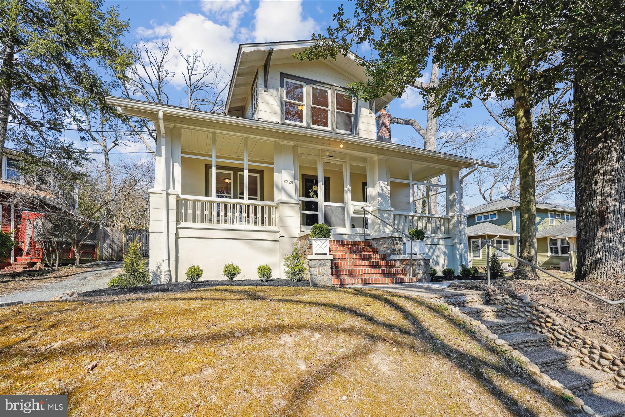 Welcome to this quintessential Takoma Park Vintage Charmer. From the expansive front porch to the sun drenched rooms and oversized lot nicely nestled in the Between the Creeks neighborhood you will want to call this one home. Featuring original natural wood trim and custom built-ins with original hardware. Complete one bedroom plus den studio apartment with private entrance allows for added income or easily becomes expanded living area. Large lot with detached garage/storage/workshop area awaits your imagination.  Inspections welcome  for informational purposes but being sold in  current as-is condition. No Saturday showings please