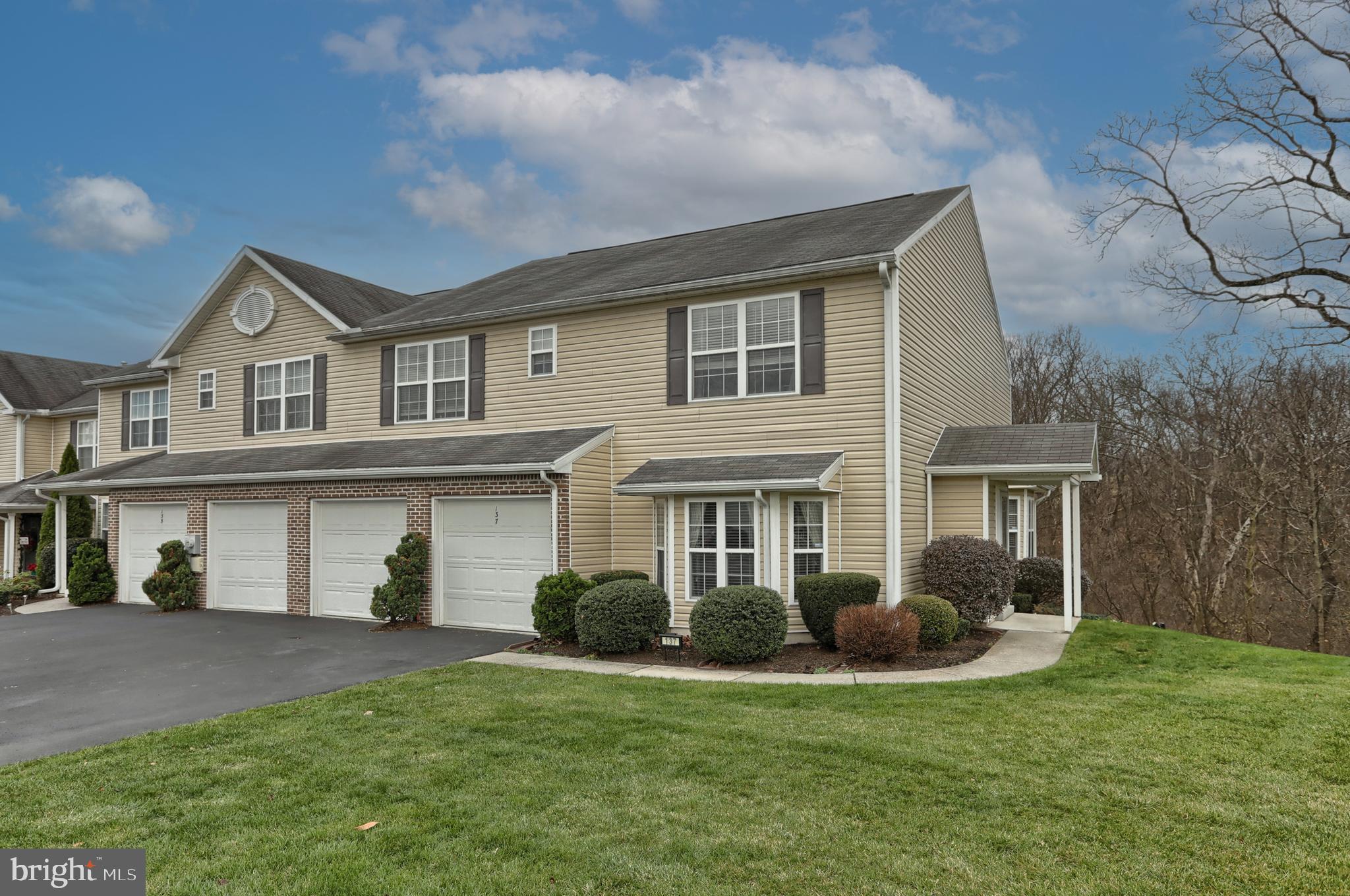 Great end unit Town Home in The Villas at Hershey Meadows has 2612 above grade finished square feet. The home features, open living room / dining room combination, huge kitchen with stainless appliances and big island, Family room with gas fireplace and French doors.  Upstairs you will find plenty of space as well including 2nd floor laundry, Jack and Jill bath, 2 large bedrooms plus a Primary bedroom with huge walk-in closet that has a custom shelving system.  The  primary bath has a  double vanity, whirlpool soaking tub and a walk-in shower.  The finished lower level offers another almost 1000 finished square feet and is walk out to the back yard. It has a  large recreation room, hobby room , built-in shelving and a half bath for lower level convenience. The deck has a sun setter awning that provides sun protection  for those sunny afternoons when outdoors.  The owners have taken impeccable  care of this home and  you will find it in excellent condition. Schedule your showing today because this one won't last long!