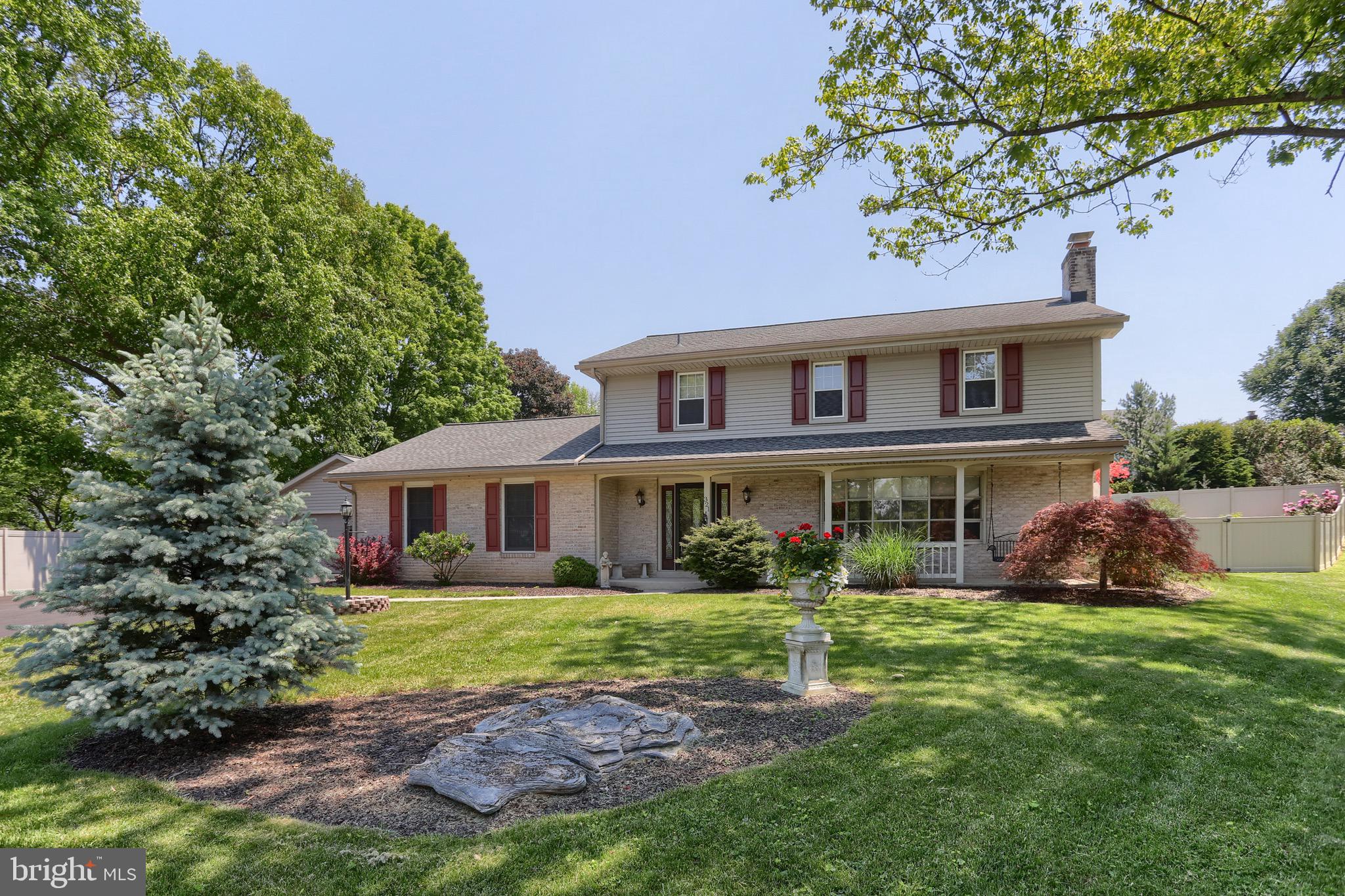 Welcome to 321 Concord Court, located in the Derry Township School District and situated on a .43 acre cul-de-sac lot. Offering approximately  3,716 square feet of finished living space, this 5-bedroom, 3.5-bath home provides a functional layout with a blend of comfort and convenience. Interior features include hardwood, laminate, and carpet flooring, crown molding, skylights, and two fireplaces. The formal living room offers built-ins and a wood-burning fireplace with mantel, while the family room features a corner gas  fireplace and natural light. The kitchen includes granite countertops, gas cooking, ample cabinet and counter space, and appliance garages. Adjacent to the kitchen is a spacious dining area with a cathedral ceiling. The main-level primary suite includes a walk-in closet, double vanity, soaking tub, and walk-in shower. Main-floor laundry adds convenience. Upstairs you’ll find four additional bedrooms, 2 full baths, and extra closet space. The finished lower level provides additional flexible living space suitable for a variety of uses. Additional features include an oversized attached 3-car garage with storage space, workshop area, and rear access for lawn equipment, as well as vinyl fencing and a concrete patio. Conveniently located near Penn State Health Milton S. Hershey Medical Center, shopping, dining, entertainment, and major commuter routes.