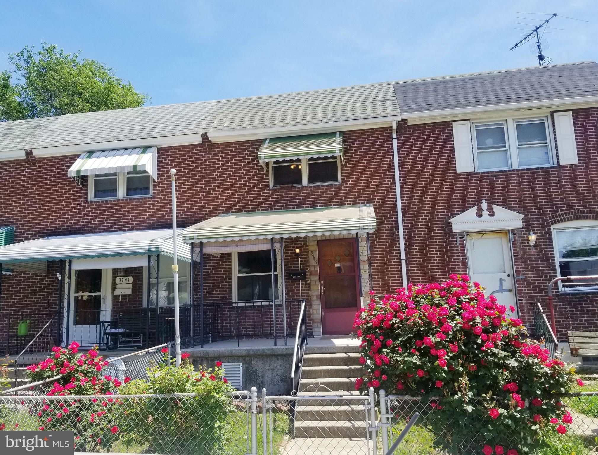 Wonderful opportunity to own this porchfront rowhome in Brooklyn community. Enjoy spacious room sizes, carpet & wood floors, and large eat-in kitchen that leads to rear porch. The ample rear yard with private fence is great for warm weather fun. Convenient location, near Patapsco River, school, parks, and commuter routes.