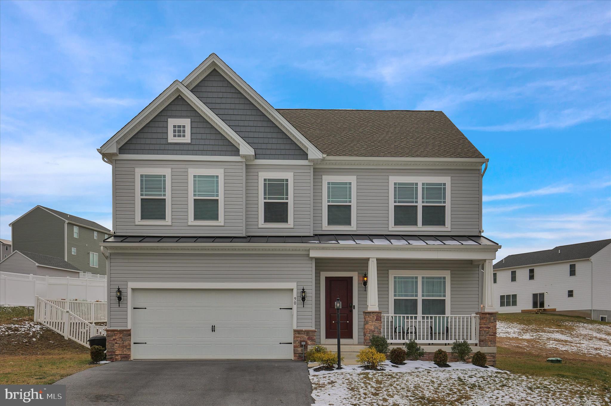 Almost better than new without enduring the lengthy process to build a home! Welcome to 90 Thoroughbred Dr, located in Lexington Estates within the Northeastern York School District. Stunning Hamilton D Model with thoughtful upgrades, and a very neutral decor, built in 2023! Welcome to this immaculate Hamilton D model, which offers the perfect blend of modern design and functional living, complete with significant custom enhancements. Built in 2023, the original owners thoughtfully expanded the home, adding an extra two feet to the living room side on both the main and upper floors, along with a two-foot rear extension across all levels, resulting in a dramatically more spacious floor plan. The gourmet kitchen is a chef's delight, featuring luxurious LVP flooring, granite countertops, and a granite-topped island, all complemented by sleek stainless-steel appliances and 26 stylish handles. Recessed lighting illuminates the space, and a large pantry provides ample storage. Flowing seamlessly from the kitchen is the great room, which boasts custom built-ins, creating an ideal space for entertaining and relaxation. Upstairs, the expansive owner's suite is a true retreat, featuring a ceiling fan, a generous walk-in closet, and a private owner's bath with an elegant quartz vanity top. Three additional spacious bedrooms, each fitted with a ceiling fan, offer comfort and flexibility. The upper floor also features a cleverly designed laundry area, discreetly hidden behind a chic barn door. Further enhancing this home is a full basement with plumbing rough-in, ready for future finishing to suit your needs. Outside, the backyard is secured and beautifully defined with durable vinyl fencing. Don't miss the opportunity to own this highly upgraded, move-in-ready home!