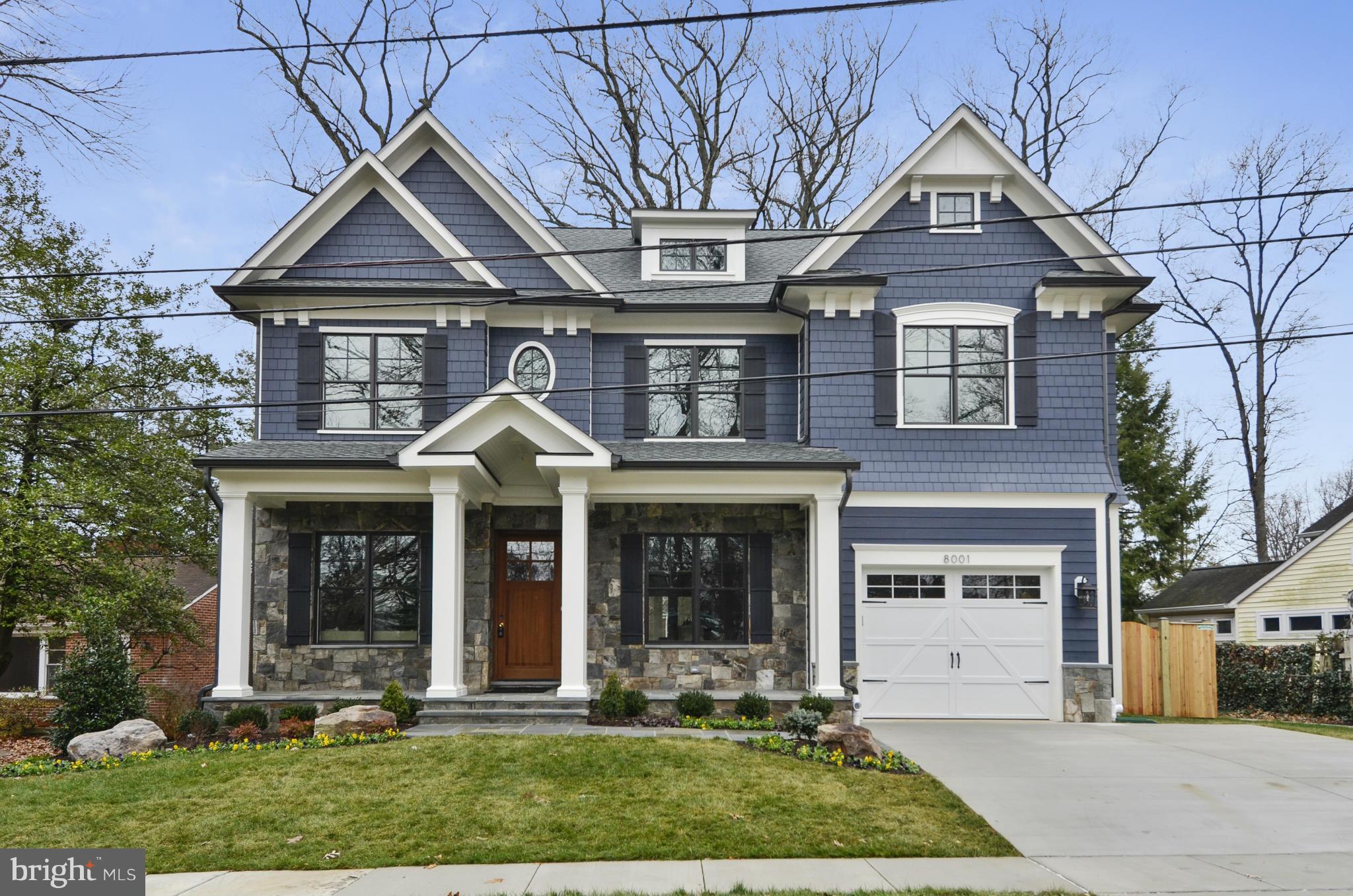 COMPLETED Brand new Arts & Crafts Colonial built by award-winning Douglas Const (Best Green Builder-Beth Mag), 4 fin lvls, 6BR, 5.5BA, chef's kitch, 1st flr lib & mud rm, 1-car gar, covered rear porch, owner's suite w/dual WICs, spa BA, dress area w/coffee bar, 2nd flr HW/Study area, 3rd flr loft, BR & FB, fin lwr lev incl rec rm, BR, FB & exercise rm. Walk 2 evrythng Bethesda has to offer!