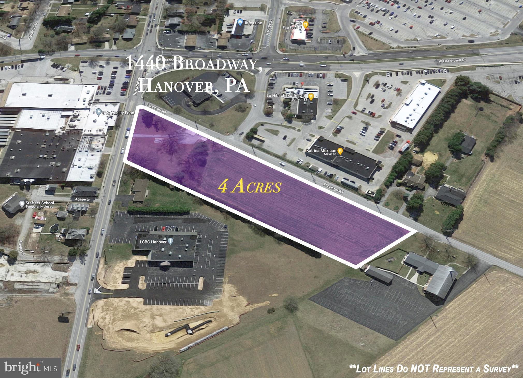 Introducing a remarkable Commercial Land opportunity at the prime location of 1440 Broadway in Hanover, PA! 

Situated at the vibrant intersection of Broadway and Eisenhower Dr, this 4 acre property offers endless potential for astute investors and ambitious entrepreneurs to develop. Whether you envision establishing a retail center, office complex, or even a mixed-use project, the strategic location and space provide the ideal foundation for your vision to flourish.

Conveniently positioned at the heart of Hanover, this property enjoys high visibility and easy access from both Broadway and Eisenhower Drive, ensuring maximum exposure for any business venture. The bustling intersection attracts a steady flow of local residents, commuters, and visitors, offering a built-in customer base waiting to be tapped into.

With a growing economy and thriving business community, Hanover is a hotspot for entrepreneurs seeking a vibrant and supportive environment. The town's welcoming atmosphere, coupled with its proximity to major transportation routes, makes it an enticing destination for commercial enterprises. Embrace this potential to craft a landmark establishment that will leave a lasting impact on Hanover's business landscape.

Don't miss out on this chance to create your dream commercial venture in an area brimming with growth and promise! Contact Amy Pletz  today for additional information or Showing Time for your private tour.