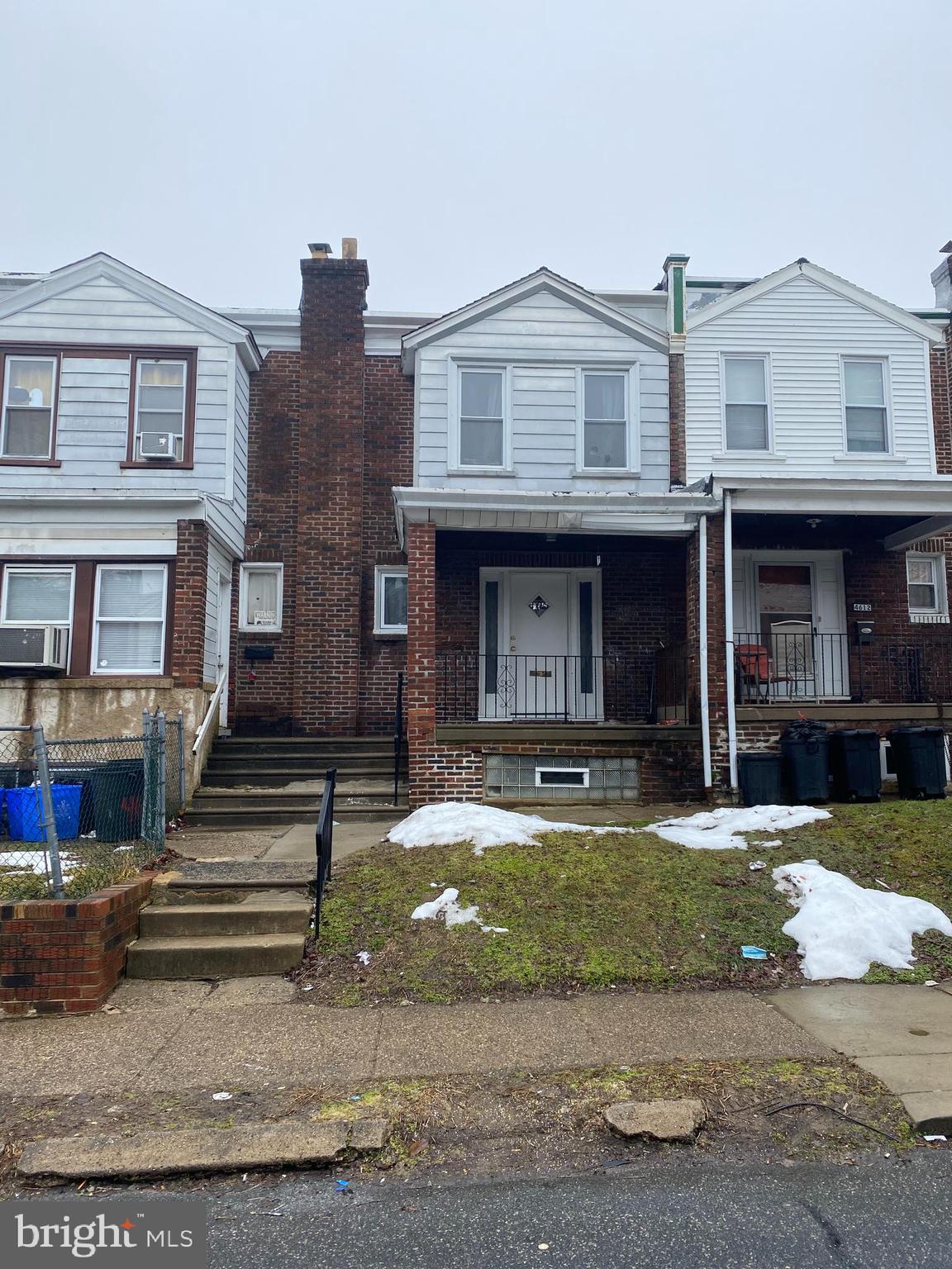 Great  starter home or investment rental with potential return of appx.  10% .   Desirable Holmesburg section close to public transportation , minutes from I 95 at Academy Rd Exit .   Charter school   walking distance .    Front lawn , front covered porch . Formal living room with carpets , formal dining room with new vinyl flooring , sliders out to rear deck .  Large kitchen with new vinyl flooring and eating area . ( range will be installed prior to settlement ) . Full basement ( garage was converted and closed for additional living space ) , laundry area , heating area .  Lots of potential to finish and add another 500-600 sq ft of  ground level living space .  2nd floor has 3 regular bedrooms with hardwood floors .  Hall bath with skylight .  Quick settlement is ok !!  Seller wants a quick and easy deal !  Well priced for area and low inventory !!