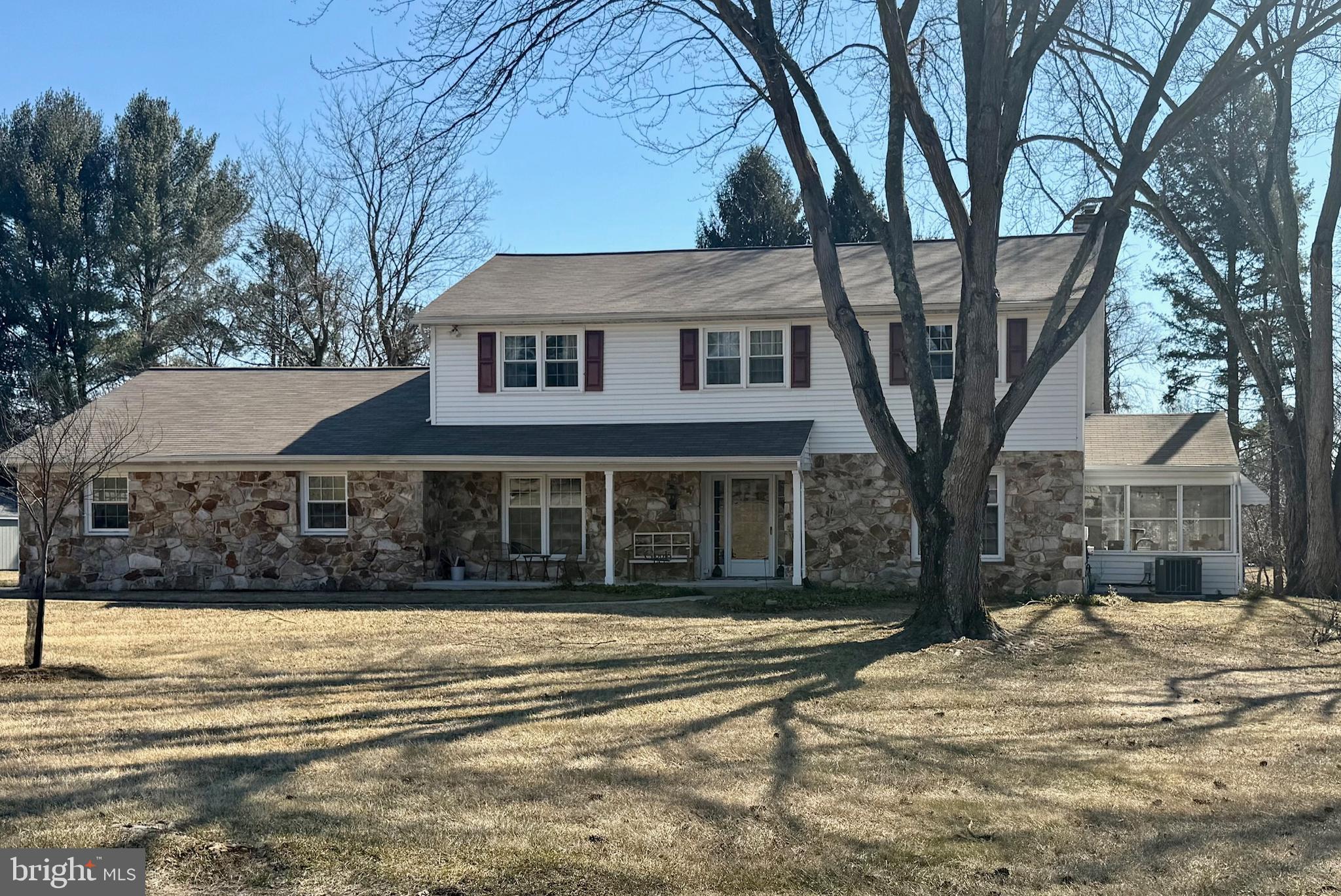 This charming two-story Colonial home is nestled on a serene one-acre cul-de-sac lot in the sought-after South Hills Park neighborhood of Westtown Township. The first floor was completely renovated in 2021, the first floor boasts a brand-new kitchen with a spacious countertop—perfect for entertaining—along with new flooring throughout and an updated powder room. The kitchen features a breakfast bar, coffee bar, and wet bar for added convenience.  The heating system is also new.  The inviting recreation room showcases a natural wood stone fireplace and opens to a glass-enclosed sunroom. Additionally, the home offers a formal living room, dining room, and a private home office with its own entrance from the driveway.  Upstairs, the second floor features a primary suite, three additional bedrooms, and a full bathroom. The partially finished basement includes stairs leading up to the attached two-car garage, which also has pull-down stairs for attic storage.  Situated on a beautifully level one-acre lot, this home offers both charm and functionality. Easy to show—easy to love!