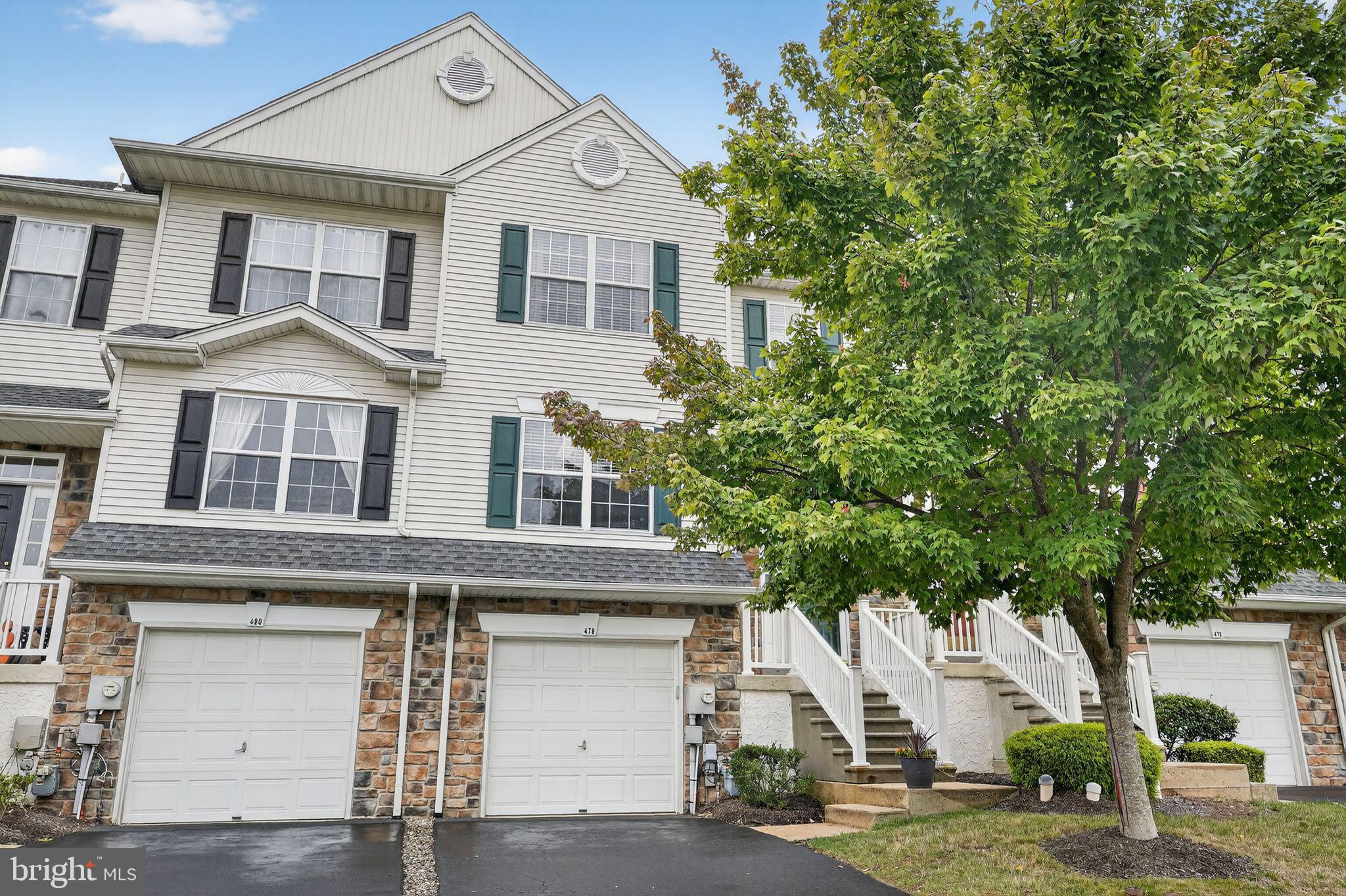 Welcome to 478 Glenn Rose Circle! This spacious 3-bedroom, 2 full and 2 half-bathroom townhome is located in the desirable Glenn Rose community of King of Prussia — offering a perfect blend of comfort, style, and convenience. As you arrive, you’re welcomed by a 1-car garage and private driveway. Step inside to an open-concept main level featuring beautiful hardwood floors throughout. The kitchen is equipped with granite countertops and stainless steel appliances, flowing seamlessly into the dining room, which boasts a double-sided fireplace shared with the cozy living room. The living area opens to a spacious rear deck, ideal for relaxing or entertaining. A convenient powder room completes the main floor. Upstairs, the primary suite features hardwood floors, a ceiling fan, and a luxurious en-suite bathroom with tile floors, dual vanity, soaking tub, and a large walk-in shower. Just outside the primary suite, you'll find a laundry closet for added convenience. Two additional bedrooms, both with hardwood flooring (one with a ceiling fan), offer perfect spaces for family, guests, or a home office. A full hallway bathroom with a tub/shower combo completes this level. The third level boasts a finished attic with carpeted floors — perfect for a playroom, home office, or flex space. Downstairs, the finished lower level includes a family room with luxury vinyl plank flooring and interior access to the garage, along with another half bathroom. This home has it all — and the HOA covers common area maintenance, trash and snow removal. Plus, you'll enjoy direct access to the Schuylkill River Trail, and you're just minutes from the King of Prussia Mall, top-rated local shopping, grocery stores, and major roadways like I-76. Don’t miss your chance to call 478 Glenn Rose Circle home!