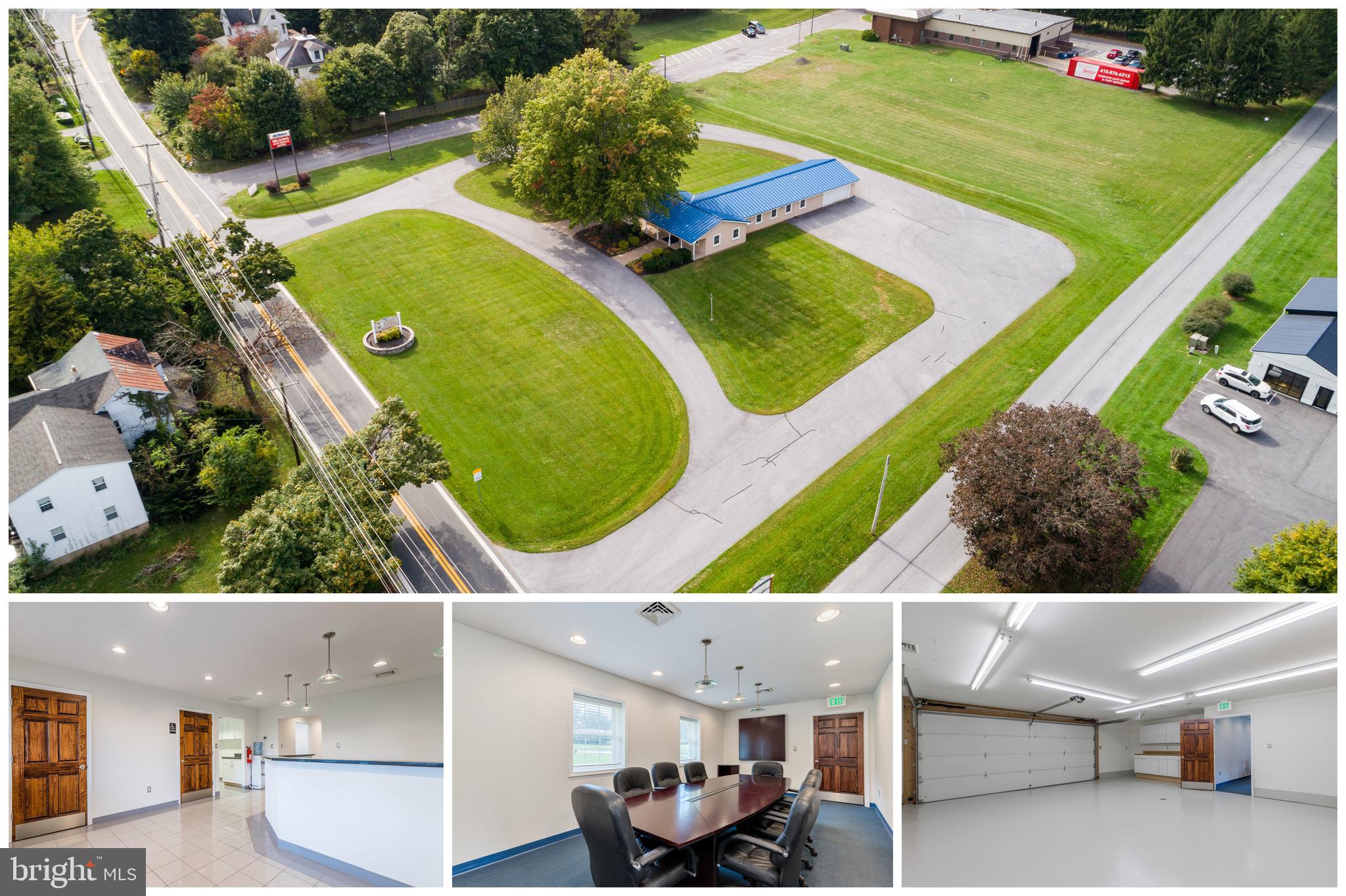 INCREDIBLE OPPORTUNITY TO OWN THIS 2,400+ SQ. FT. COMMERCIAL PROPERTY LOCATED ON 1.7 ACRES!  Property consists of a reception area with a half bath, 3 large private offices, a work station, kitchenette, full bath, conference room, and a large attached garage - perfect for storing work vehicles or additional storage.  There is ample off street parking including 2 designated handicap spaces.  Conveniently located right off Rt 140 and centrally located between Westminster, Finksburg, and Hampstead.  Also available for lease at $3,200/mo.  Click on Virtual Tour to see a 3D walk through!