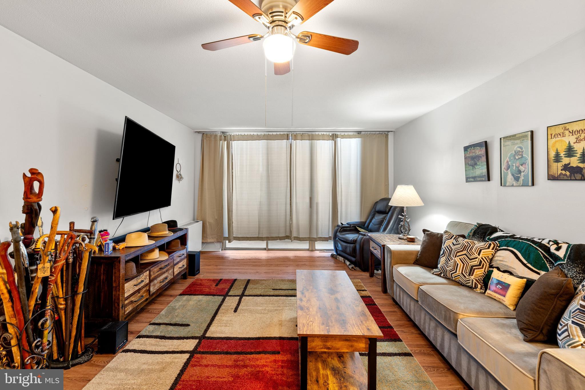Welcome home to Unit 301- S at the prestigious Beaver Hill Condominiums in Jenkintown! This beautifully updated 1 bed 1 bath condo perfectly blends modern renovations with full service building living. The completely renovated kitchen shines with high gloss teal cabinetry, butcher block countertops, an industrial style faucet, and a full suite of stainless steel appliances including a gas range, dishwasher, and refrigerator. The spacious living room flows onto a private curved balcony with lovely treetop views, while warm hardwood style flooring runs throughout. The generous bedroom features a ceiling fan, built-in shelving, and a large walk-in closet. The full bathroom offers a clean, updated vanity. Building amenities include utility coverage, a stunning outdoor pool, a separate wading pool set amid lush landscaping, and a grand attended lobby with 24 hour concierge service.  Move-in ready, schedule your showing today!
