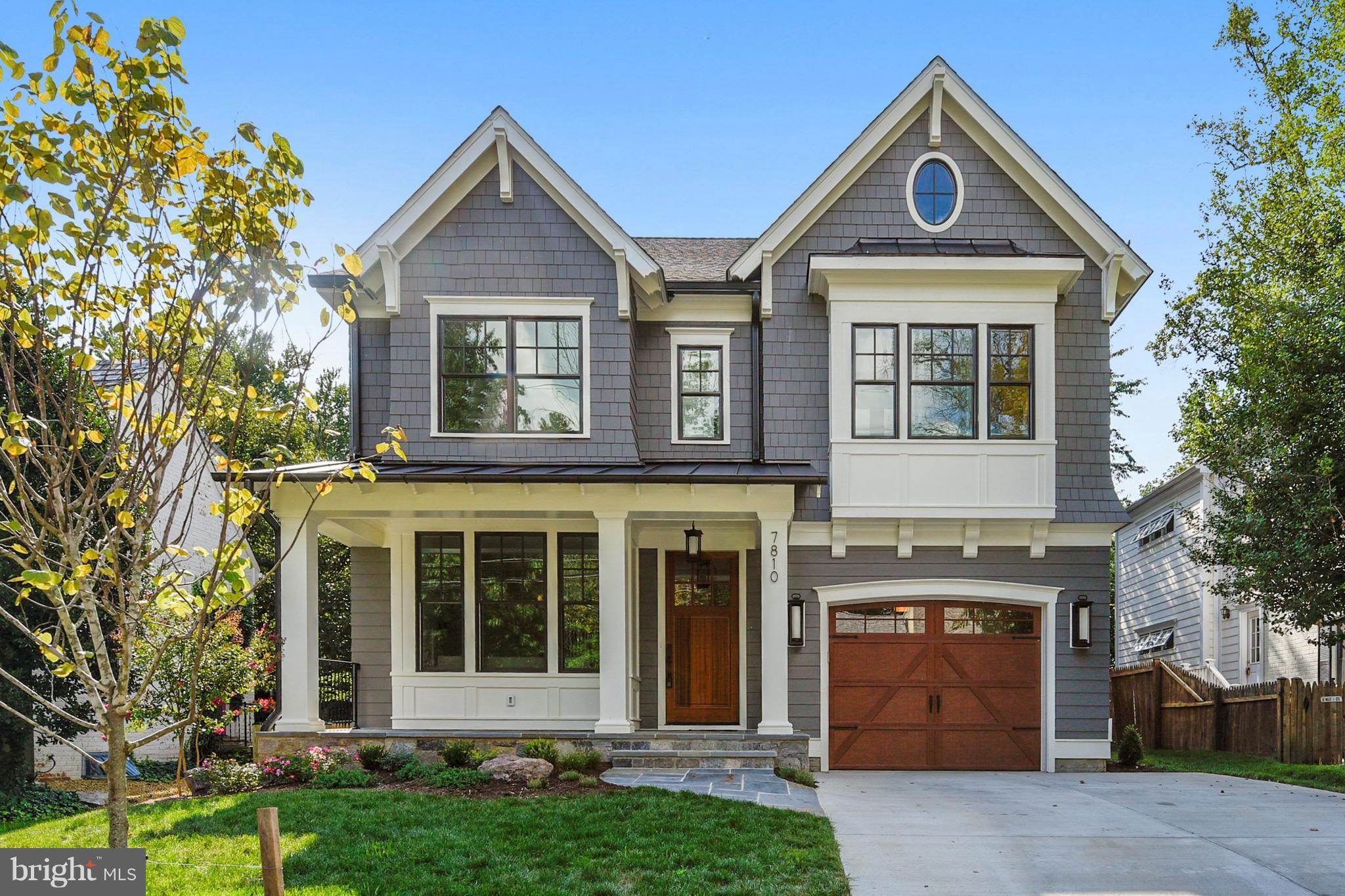 Completed Brand new Arts & Crafts Colonial built by award-winning Douglas Const (Best Green Builder-Beth Mag), 4 fin lvls, 6 BR, 5.5 BA, chef's kitch, liv rm, fam rm w/gas fp & built-ins, mud rm w/built-ins, 1-car gar, owner's suite w/WICs & spa BA. Loft w/5th BR & FB, fin lwr lev incl rec rm, game rm, 6th BR & FB, covered frnt porch, covered rear porch w/gas fp. Minutes from dwntwn Beth.