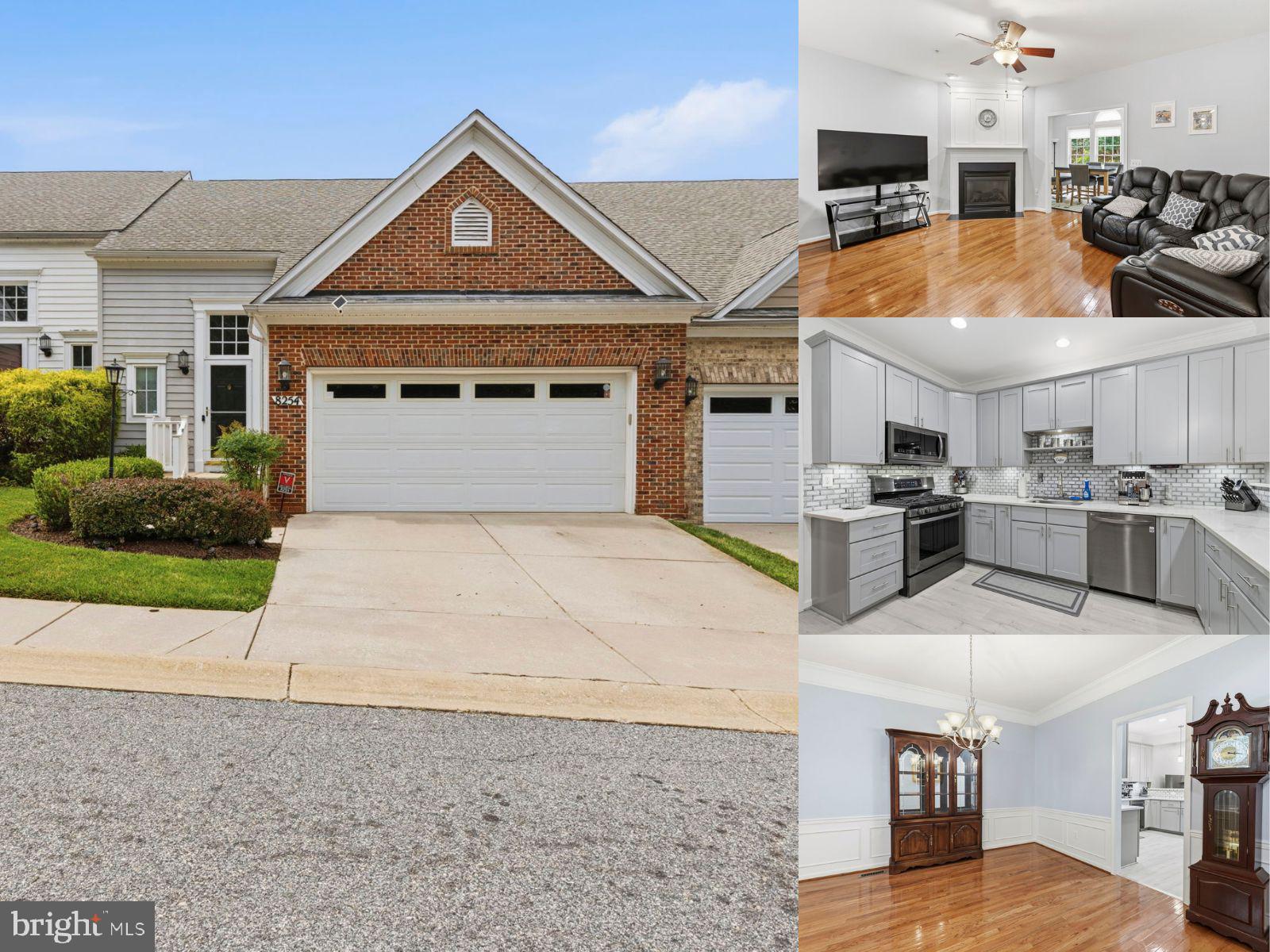 Welcome home to 8254 Academy Road, Unit 8 — an exceptional residence in Village Crest, a sought-after 55+ community set serenely back from the bustle of Academy Road. This handsome brick-and-siding townhome offers 4 bedrooms, 3.5 baths, and over 3,400 square feet across three finished levels, with a 2-car garage and driveway parking. A two-story foyer with rich hardwood floors and crisp wainscoting welcomes you in, with a tastefully updated powder room tucked just off the entry. The main level unfolds as a true entertainer's layout: the living room centers around a gas fireplace beneath a custom mantel surround and connects to a breakfast room, which provides a sunny everyday dining space and opens through French doors to a charming three-season sunroom addition. This serene retreat features shiplap walls, a vaulted wood-tone ceiling, and its own electric fireplace — perfect for morning coffee or evening unwinding, year-round. The living room also flows seamlessly into a beautifully renovated kitchen, where light gray shaker cabinetry, quartz countertops, a herringbone mosaic backsplash, and stainless steel appliances come together with timeless polish. A glass-paned pantry door and an oversized counter-height bar add both charm and everyday function. The adjoining dining room, framed by classic wainscoting and a chandelier, offers a refined setting for more formal gatherings. The main-level primary suite is a true sanctuary, with plush carpet, a generously sized layout, and French doors opening to the ensuite bath, which includes a spacious walk-in closet. This spa-style retreat impresses with a double sink vanity, a roomy walk-in soaking tub, and a separate glass-enclosed shower — all finished with elegant tile work and crown molding throughout. A well-placed laundry room with stacked washer and dryer completes the main-floor convenience. Upstairs, a comfortable loft overlooks the staircase and offers flexible living space, accompanied by two generously sized bedrooms — one a spacious double-bed layout ideal for guests — and a full hall bath with classic tile and a tub/shower combo. The finished lower level is built for entertaining, featuring an expansive recreation room with space for a freestanding bar, billiards, and media, plus a charming café-style nook with its own coffee bar and seating, a fourth bedroom currently configured as a home office, and a full bath. A door from this level opens to a partially covered patio with a nearby fire pit area — perfect for relaxed gatherings under the stars. Additional highlights include a 2-car garage, ample guest and overflow parking, and a private, tree-lined homesite backing to peaceful common area. Beyond the front door, Village Crest delivers resort-style living with indoor and outdoor pools, tennis and pickleball courts, a state-of-the-art fitness center, and a vibrant clubhouse offering a full calendar of community activities. This is more than a home — it's an invitation to an elevated lifestyle.