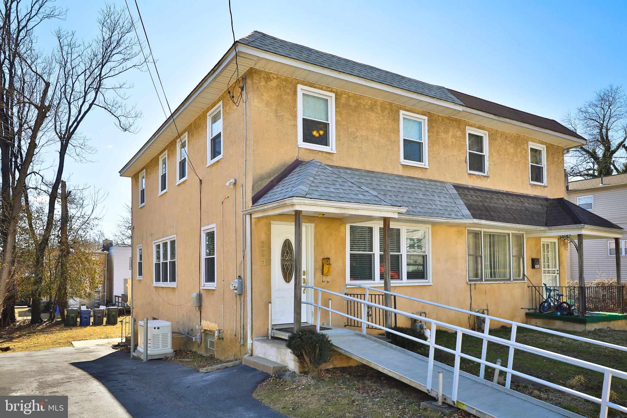 Elkins Park (Abington Township) - Fully handicap accessible twin home located in Abington Township close to wonderful Alverthorpe Park.  A ramp is provided for entry into the bright living room which leads to a formal dining room with ceiling fan and closet.  There is a breakfast room with ceiling fan that currently has a refrigerator in it.  The kitchen features  an electric range and ceiling fan and door leading to a full basement with laundry hook-up and rear exit to back yard.  A chairlift is on the stairs to the second floor hallway with ceiling fan.  There is a primary bedroom with closet and ceiling fan, 2nd bedroom with closet and ceiling fan and 3rd bedroom with closet and ceiling fan.  The fully handicap newer ceramic tile hall bath has a roll-in shower. A rear exterior elevator is located at the back of the house  off the back covered deck.  A generator is included.  There are replacement windows throughout, a gas hot air heater, gas hot water (domestic) heater, central air, new exterior  and interior sewer line  and 2 glass block windows in basement. This property is located in the Award Winning Abington School District (McKinley Elementary) and is close to the Abington Art Center, the Abington Golf and Country Club, shops and restaurants. Property is being sold in "as is" condition and requires flood insurance which is currently $586. per year.