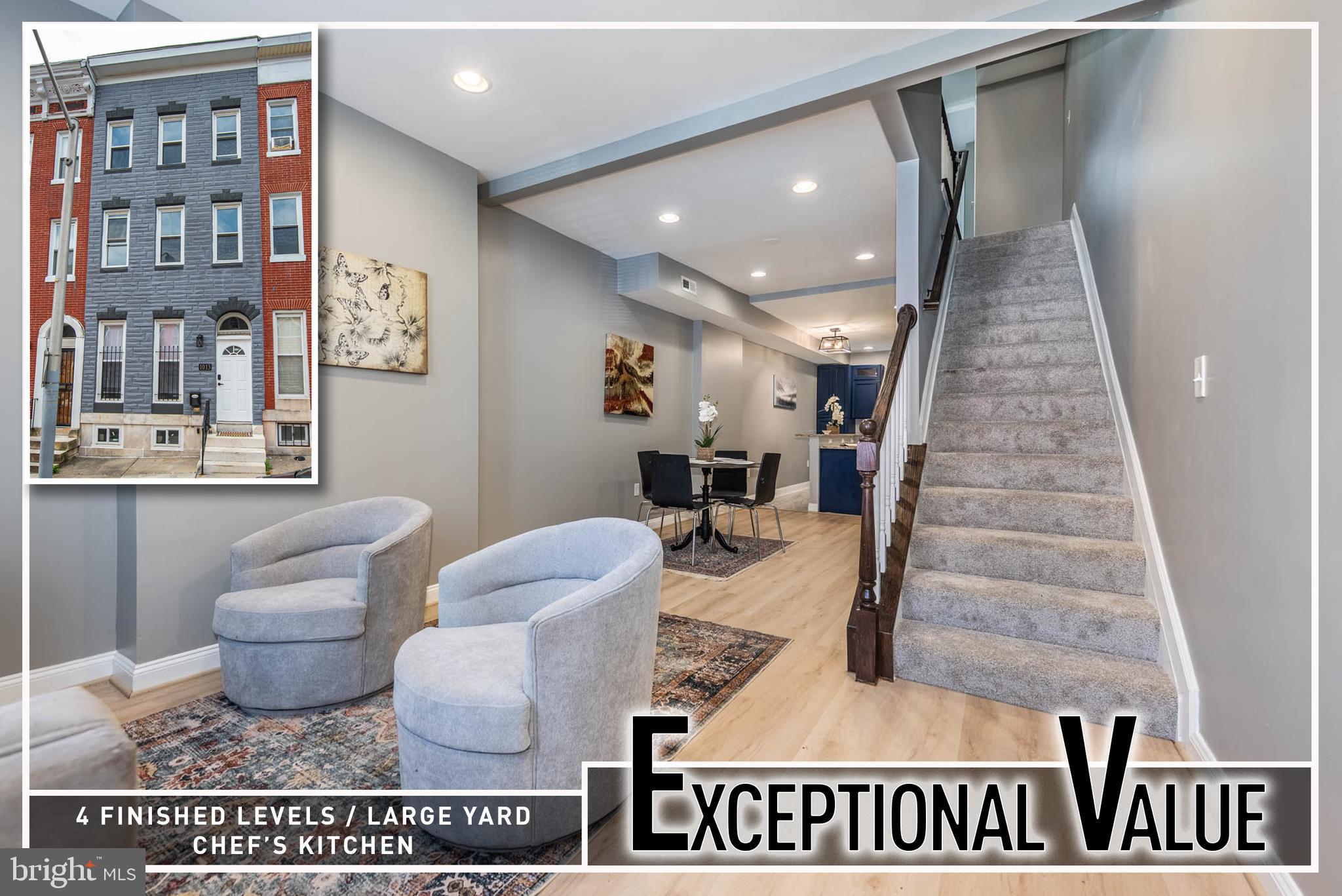 Exceptional value meets modern style in this stunning renovated home offering four finished levels of thoughtfully designed living space! From the moment you step inside, you'll appreciate the bright, open floor plan that perfectly blends comfort and functionality. The spacious living room flows effortlessly into the dining area, creating an ideal setting for both everyday living and entertaining guests.  The heart of the home is the gourmet island kitchen, beautifully appointed with granite countertops, stainless steel appliances, abundant cabinetry, and generous prep space, making it a dream for cooking and gathering. A conveniently located main-level powder room adds extra convenience for family and visitors alike.
The upper two levels provide an impressive amount of living space, featuring four generously sized bedrooms, two beautifully updated full bathrooms, and the convenience of bedroom-level laundry. Whether you need additional bedrooms, a home office, or guest accommodations, this flexible layout offers endless possibilities.  The fully finished lower level expands the living space even further with a large family room that's perfect for movie nights, a recreation area, home gym, or playroom. Step outside to the spacious rear yard, offering plenty of room for outdoor entertaining, gardening, pets, or creating your own private backyard retreat.  Smart home features include a keyless front door entry with fingerprint recognition, digital keypad, and remote smartphone app control, 360° Outdoor Solar Security Network: Wireless cameras with solar charging, AI human detection, color night vision, 2-way audio, real-time alerts, and cloud/SD storage., and a programmable climate control with built-in humidity monitoring for improved energy efficiency.  Ideally situated just minutes from Downtown Baltimore, the Inner Harbor, M&T Bank Stadium, Oriole Park at Camden Yards, dining, shopping, entertainment, and major commuter routes, this exceptional home delivers the perfect combination of space, quality, convenience, and value. A must-see renovation with room to grow—schedule your private tour today!