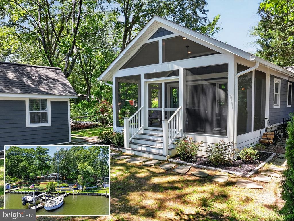 Set on Cypress Creek in desirable Severna Park, you’ll find a rare combination: deep-water private pier and a 3-bedroom, 3.5-bath home with top-to-bottom modern updates. The flow of the home is excellent, with the kitchen strategically placed between the cozy living room and spacious great room. You’ll love the gorgeous, wide-plank hardwood floors throughout the entire main floor. Step out to the screened porch in the warmer months or gather by the fireplace in the winter. There are two bedrooms and two fully renovated bathrooms in addition to the primary suite. The primary suite includes a huge walk-in closet (former 4th small bedroom!), and new bathroom. The walk-out lower level offers a rec room, overflow bedroom or craft room, laundry and half bath. There is also an optional laundry hook-up on the main level.
Inside and out, one can just start enjoying the waterfront lifestyle.  A major 2023 renovation modernized the home, including new siding, and created a splendid great room with adjoining waterside screened porch. The same year, there was a full HVAC overhaul: a new heat pump, air handler, and two energy-efficient mini-splits for zoned, year-round comfort. New spray-foam insulation across the full attic (2026) keeps the home tight and efficient, and updated retaining walls (2022) and composite decking mean low-maintenance outdoor living for years to come. Note that the roof is just 10 years old, and the 8,000 lb boat lift is 7 years old. The private dock was dredged to 5' MLW (2019) on the sailboat side, providing a clear, navigable run straight to the main channel — a meaningful advantage for anything beyond a small craft. You’ll easily be out to the Magothy and the Chesapeake Bay beyond. 
The fully fenced grounds — including a driveway gate — offer privacy and security, while the detached office with wall-to-wall radiant heated floors (and mini-split) makes working from home a genuine pleasure. Add a treehouse, an adjustable in-ground basketball hoop with a glass backboard, and oversized lofted garage storage, and you have a property that works as hard for play as it does for everyday life. Cypress Creek is a water-privileged neighborhood that offers quick access to Severna Park schools and shopping.