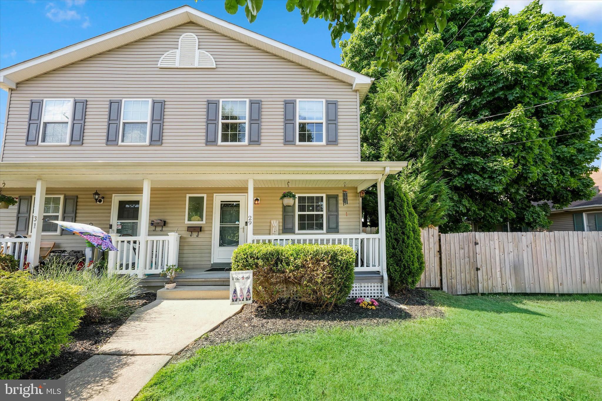COMING SOON!!  Welcome to 29 W Lake St — a charming 3-bedroom, 1.5-bath twin home located in the heart of Downtown Middletown and within the highly sought-after Appoquinimink School District. Situated on an oversized double lot with an additional parcel included, this property offers an impressive amount of outdoor space rarely found in town. Step inside to a spacious living room featuring laminate plank flooring throughout the entire first floor, a cozy gas fireplace, and a ceiling fan for added comfort. The kitchen features: granite countertops, a center island, stainless steel appliances, tile backsplash, and a pantry for storage. Sliding glass doors lead from the kitchen to a stone patio overlooking the fully fenced backyard — an ideal setting for outdoor gatherings, pets, or play. Enjoy evenings around the fire pit area while taking advantage of the expansive yard space. A convenient first-floor powder room completes the main level. Upstairs, you’ll find three comfortable bedrooms and a full bathroom. All bedrooms feature carpeting, and two include ceiling fans. The unfinished basement provides abundant storage space, houses the laundry area, and offers great potential to be finished for future living space. Additional highlights include a newer HVAC system (2024), new fence, Ring doorbell included, all appliances included, driveway parking, and a storage shed for all your outdoor needs. Conveniently located near shopping, dining, parks, and everything Downtown Middletown has to offer, this home is just minutes from major roadways while still offering the charm of in-town living. With many stores and restaurants nearby, this property combines comfort, space, and convenience in one exceptional package. Don’t wait, schedule your tour today!
