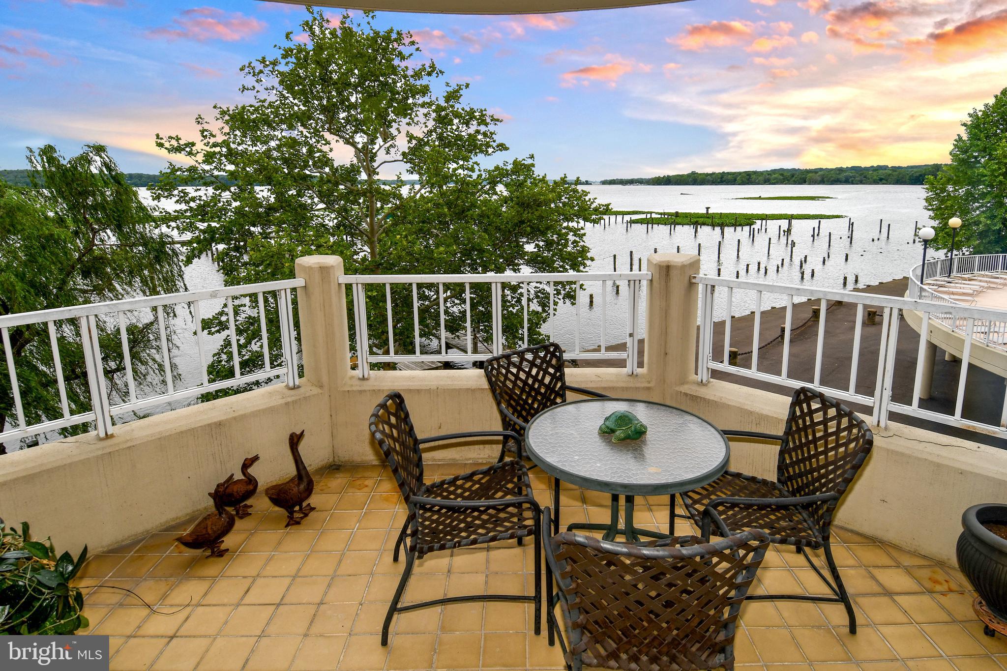 This sought after, spacious 3-bedroom corner residence at Porto Vecchio offers over 2,000 square feet of refined riverfront living, enhanced by two private balconies with sweeping Potomac River and wildlife views including egrets and ospreys. With a highly desirable southeast exposure, the home is filled with natural light from sunrise to sunset and showcases the ever-changing beauty of the river and surrounding landscape.

A gracious octagon foyer sets an elegant tone and leads to warm wood flooring throughout the expansive living and dining area. This open, flexible space is ideal for both everyday living and sophisticated entertaining, with large windows overlooking formal gardens and river. The kitchen overlooks beautifully maintained formal gardens and features abundant cabinetry, generous counter space, and room for a breakfast nook or casual dining area.

The private primary suite is a true retreat, offering its own balcony, panoramic river views, and a thoughtfully designed dressing area with excellent closet space. The luxurious en-suite bath includes a convenient walk-in tub. Positioned on the opposite side of the residence for privacy, the second bedroom and full bath function beautifully as a guest suite including a custom Hardwood Artisans Murphy bed with built-in bookcases maximizing both commfort and versatility. The third bedroom, currently used as a study is adjacent to the 3rd full bath making it an ideal multi-purpose room.

Practical features include a separate laundry room, two contiguous garage parking spaces located directly below the residence for easy access, and a dedicated storage bin. The layout, storage, and parking make this condominium especially appealing for those seeking a low-maintenance lifestyle without sacrificing space or convenience.

Porto Vecchio is one of Alexandria's premier waterfront condominium communities, known for its resort-style amenities and professional on-site management. Residents enjoy an outdoor pool overlooking the Potomac River, tennis courts, kayak storage and launch, party and meeting rooms, fitness centers with sauna, 24-hour front desk and security, EV charging stations, and a convenient transportation service to Reagan National Airport and nearby destinations.

Ideally situated along the Alexandria waterfront, this location offers easy access to riverfront parks, scenic biking and walking trails, dining, shopping, and major commuter routes into Washington, D.C. and the surrounding region. This exceptional Porto Vecchio residence combines spacious single-level living, dramatic Potomac River views, and full-service amenities for an elevated condominium lifestyle in Alexandria, Virginia.