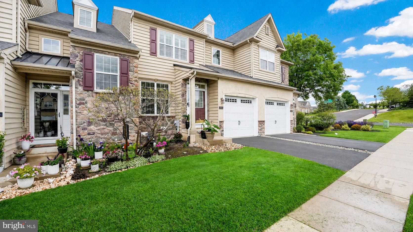 Welcome to 3284 Waterstone Ct, a beautiful former model home located right in the heart of the community and just steps away from the pool and clubhouse. You can start your mornings in the bright front room, a perfect sunlit spot for coffee, before moving into the formal dining room that features a beautiful accent wall for hosting. The main level has an open layout with warm hardwood floors and a kitchen that offers abundant countertop space, a large granite island, rich mocha cabinets, and stainless steel appliances. This level also includes a sunny breakfast area for casual meals, a spacious family room where you can relax by the gas fireplace, and a handy half bath for guests. Upstairs, the primary bedroom is a peaceful retreat with a tray ceiling and two walk-in closets that have both been upgraded with brand-new custom shelving to keep everything perfectly organized. The primary bathroom has double vanity, a big shower, and a deep soaking tub, while the two other bedrooms on this floor come with ceiling fans and shutters. You’ll also find a hall bathroom and a laundry room conveniently located near the bedrooms. The spacious finished basement provides plenty of extra room for a gym or play area and includes its own half bath and storage space. Out back, you can enjoy the fresh air on your private composite deck, and with a one car garage and a location in the top-rated Central Bucks School District, you’re just minutes from everything Doylestown and New Hope have to offer.