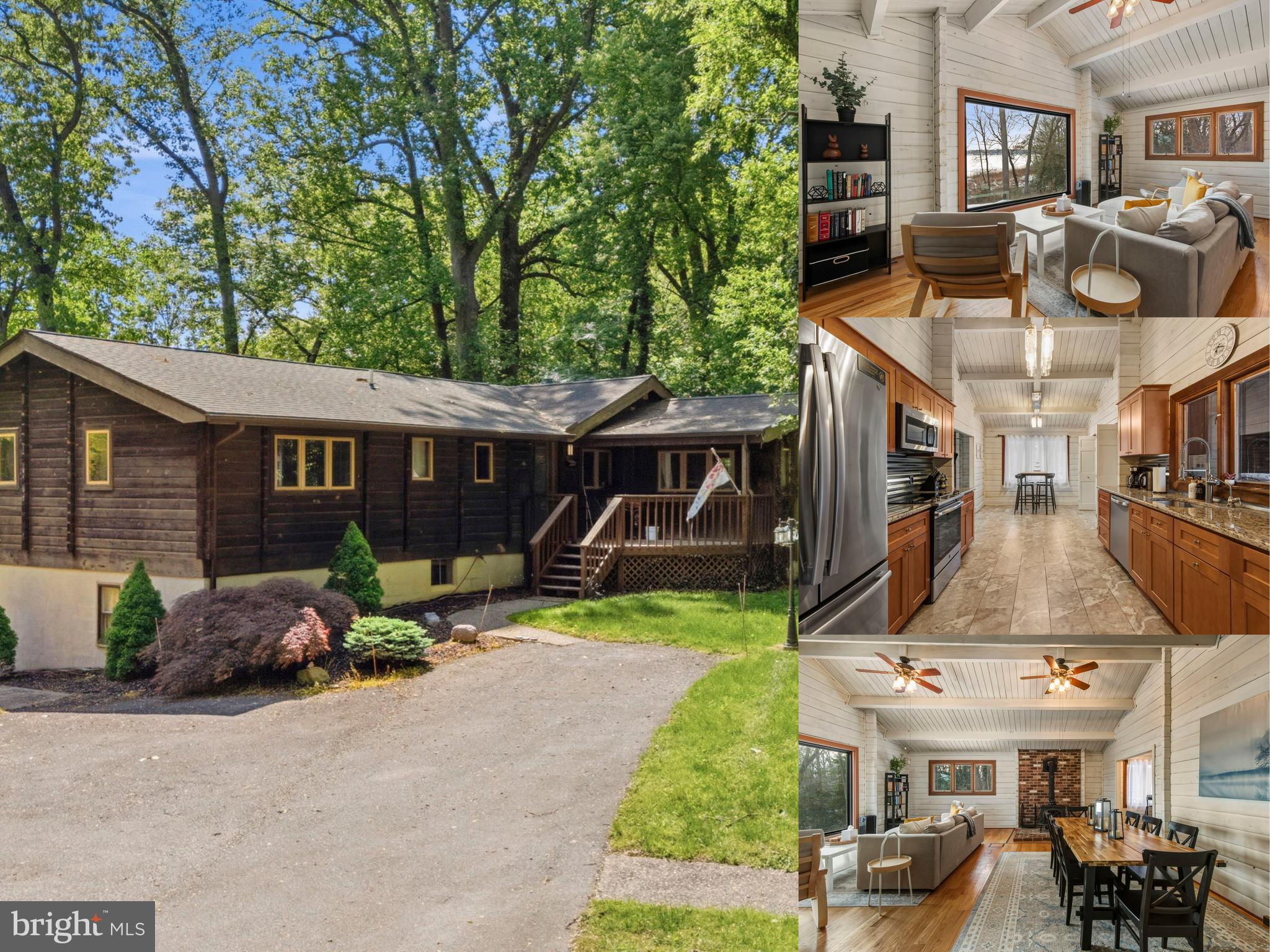 3 Bedroom, 2 Bath waterfront log home on 13.02 private acres with approximately 2,174 total finished square feet, offering a rare blend of rustic character, usable land, and scenic Plum Creek frontage. Set within Woodcrest Shores, this two-level detached home features authentic log siding and log interior walls, complemented by beamed, vaulted, and cathedral ceilings that create a warm, open atmosphere. Hardwood, laminate, and carpet flooring add texture throughout the home, while the partially finished lower level with interior and exterior access provides flexible space for hobbies, storage, or additional living areas. The main level offers comfortable everyday living with spacious gathering areas that flow easily to an outdoor deck overlooking the surrounding natural landscape. A detached two-car garage and extended driveway provide ample parking and practical convenience. With approximately 1,350 feet of creek frontage, the property delivers a unique waterfront setting ideal for enjoying nature, outdoor recreation, and peaceful privacy. Located in Elkton, this home offers a_toggle between tranquil, tucked-away living and accessibility to major commuter routes including I-95 and Route 40, along with nearby marinas, parks, and regional shopping and dining. Woodcrest Shores’ annual HOA adds to the maintained community setting while preserving the natural feel of the area. Whether you’re looking for a distinctive primary residence or a private retreat with water access, this well-maintained log home presents a rare opportunity along Plum Creek.