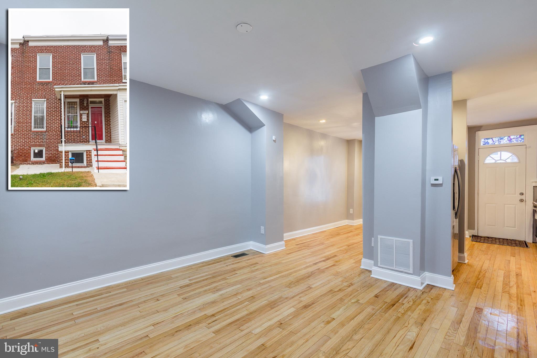 WHY RENT WHEN YOU CAN BUY THIS MOVE IN READY RENOVATION WITH 3 FINISHED LEVELS & PARKING!Hardwood floors throughout the main level, spacious living room, separate dining room, designer kitchen w/ granite counters, ss appliances, & tile backsplash, 3 bedrooms & 1 full bath, finished basement with family room and new full bath, and rear patio w/ private gated parking!