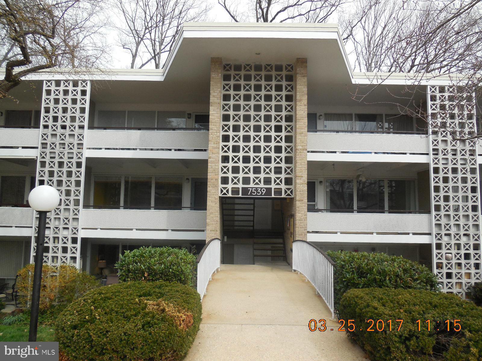 Charming condo on C level with welcoming balcony front and rear. Separate dining area. Floor to ceiling windows in living room and master bedroom. Condo fee includes everything but electric. Lovely, landscaped community adjacent to Cabin John Park. Pool, garden plot, on-site management. Call me for more info...WILL NOT LAST!