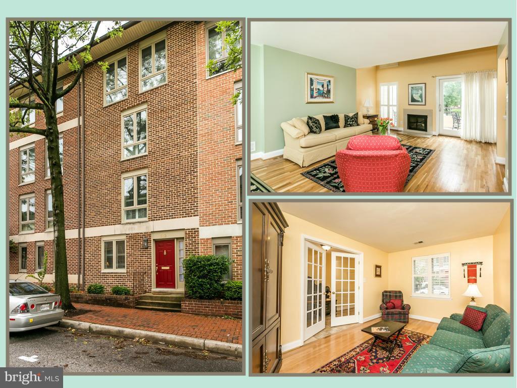 4 Story HarborWalk townhome w/ 1 car garage parking (plus pad) & park views. 3BR, 2.5BA. Entry level foyer w/ French doors to large family rm/den. 2nd floor eat-in kitchen w/ open concept dining and living room. Wood burning FP and sliders lead to new duradeck w/views over Welcome Alley park. 2 Master suites with 3rd BR. Hdwd floors & plantation shutters. Updated windows and HVAC. Walk everywhere!