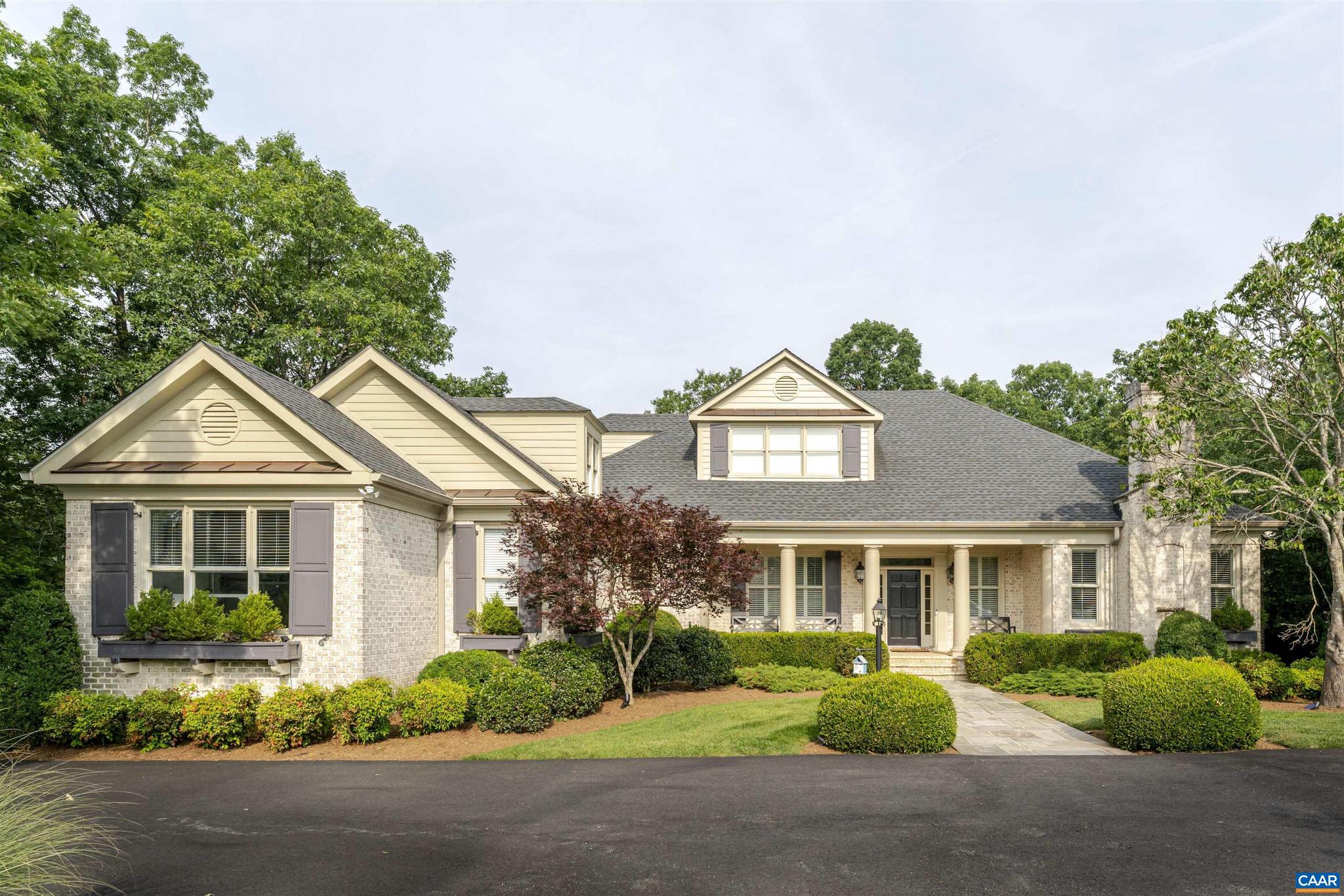 A fantastic luxury rental located in Charlottesville within the gated community of Glenmore. Gracious living spaces with an open floor plan including a 1st floor primary, gourmet kitchen, large family room, custom wine room, yoga studio, screened porch and office or flex space above the garage. Beautiful upgrades and many custom features including Sonos speakers throughout, gas hookup for grill, custom lighting, 3 bay garage for 2 cars & a golf cart or gym.  The lot offers a private setting with spectacular views of the golf course from the front and rear of the home. Conveniently located 12 minutes to Downtown Charlottesville and 5 minutes to Martha Jefferson Hospital. Furnished or unfurnished negotiable. Application and to request a tour are to made with the owner through Zillow. Newly updated 2025 summer photos!