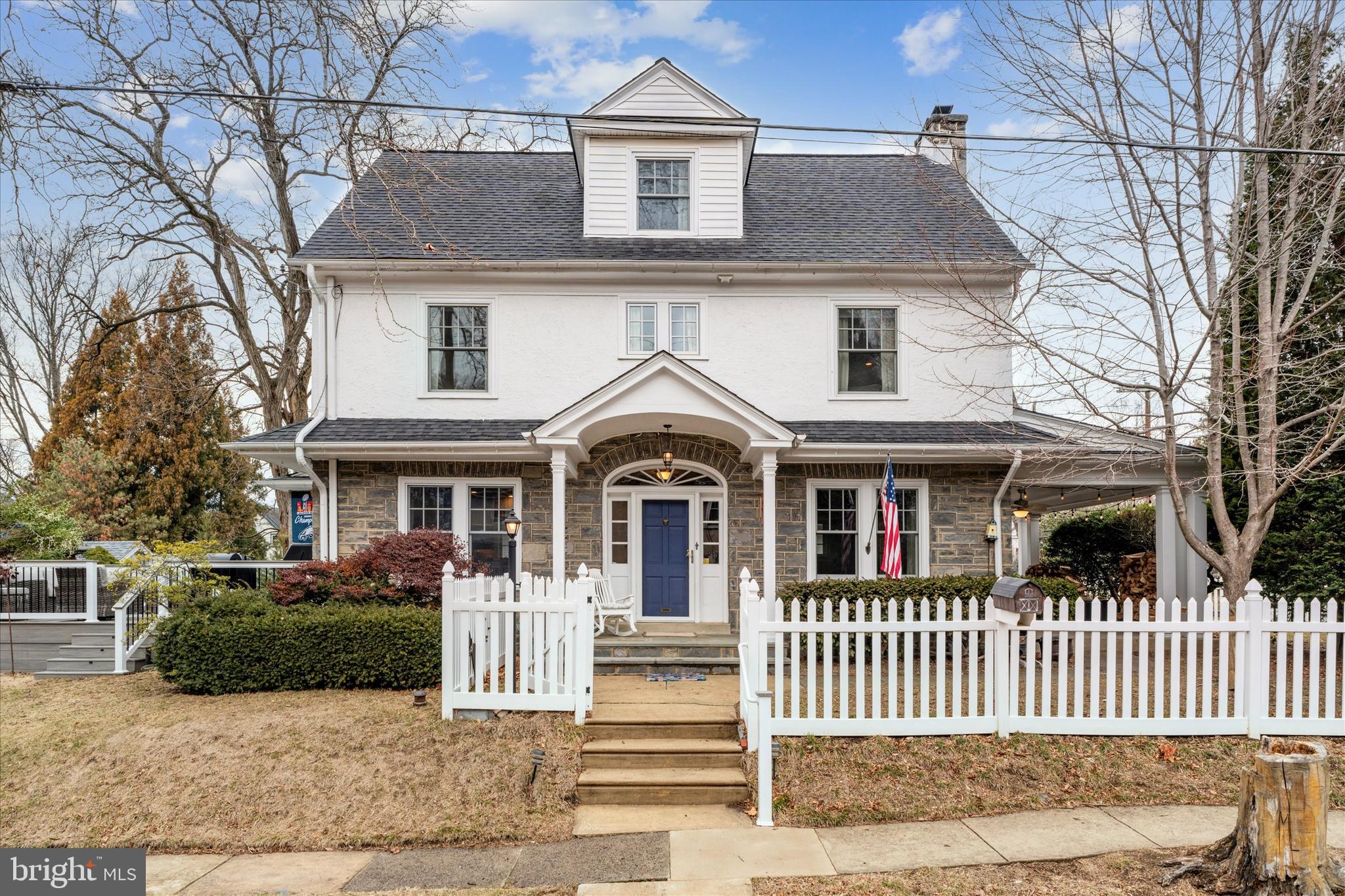 Showings Will Start Friday! Don't miss the full motion video tour. Nestled on a beautiful tree-lined street in S Narberth, this lovely home seamlessly blends historic character with modern conveniences. From the gleaming hardwood floors (redone a few yrs ago) to the windows to the woodwork, this home has been so obviously well cared for.  Plus, this home has undergone so many systemic updates from all new wiring and plumbing, all new windows, a 4 yr old roof and so much more! All that and just a 3 block stroll to both Merion Elementary, the highest-ranking elementary school in LMSD, and a similarly short walk to charming downtown Narberth, with its delightful shops, restaurants & Septa train station. This location is simply unparalleled! The first floor offers an inviting living room with a cozy wood-burning fireplace and handsome stone surround. Off the living room is a delightful covered porch, ideal for outdoor gatherings or watching outdoor play in the spacious fenced in side yard! On the other side of the center hall is the combined dining and kitchen areas. The kitchen was thoughtfully redone with tons of cabinet and counter space and a large center island with granite and butcher block tops complete with island seating.. Off the kitchen is a mudroom area and 1st floor powder room. But not to be missed are the exits from either the dining area or the mudroom area to the almost brand new composite, two tiered deck and sunken hot tub (each  2 yr old), perfect for relaxing with friends or quiet evenings of star gazing! On the second floor, you'll find two generously sized bedrooms plus the oversized primary bedroom and updated hall bath. The 3rd floor presents two well-sized bedrooms, one bedroom currently used as a perfect office due to its built in shelving and gas fireplace. Also in this floor is the second fully updated hall bath, providing versatile options for family living or guest accommodations. With two large bedrooms and a bath on the 3rd floor, you could easily call the entire 2nd floor a master suite with extra room for a home office or occasional guest. In fact, you can easily add a doorway from the primary bedroom into the hall bath for more of a private primary bath! Another option is tap into the plumbing and add a new primary bath to this floor. Descend to the lower level, which boasts a pristine concrete floor (dug up and poured by current owners), a full French drain system, waterproofed walls, plenty of storage capacity and the washer and dryer. This basement may not have drywall or a fully covered/finished floor but the area is large, clean and DRY and absolutely appropriate for additional hang out space! Or, add some finishing materials and fully finish it, if you so desire. All of this plus a driveway wide enough for 2 cars side by side, a 2 car garage with storage above, recently parged walls, updated electric plus a 1 yr old automatic garage door. This home offers years of worry free living due to all of the updates recently made! Some of the major improvements include fully renovated kitchen and baths, a full rewiring of the entire home (no knob and tube), all new internal plumbing throughout the home (all but the heating lines), completely re-poured concrete basement floor with full waterproofing system, brand new roof on house and garage from 2020 with all new flashing, complete repointing of chimney from top to bottom, beautiful replacement windows throughout the home and high velocity AC (inside unit only 3 yr old)! This extraordinary home is just blocks away from Narberth’s charming shops, thriving restaurants, delightful playgrounds, and vibrant community events such as the 4th of July fireworks, music and arts festivals, scavenger hunts, and the Dickens Festival. Schedule your private tour today and discover the magic of this remarkable property for yourself! NOTE: Past appraisal indicated the sft noted on listing.