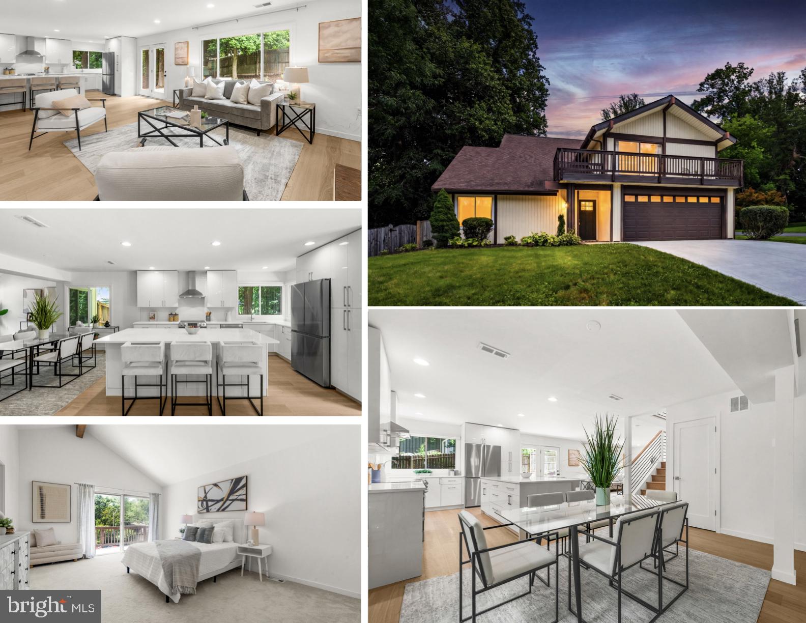 Set on a wooded lot in the heart of Chancellor Farms, this contemporary residence has been reimagined from the studs out, pairing a dramatic 1973 architectural design with a finish level rarely found in established Springfield. Inside, the great room unfolds beneath a soaring two-story ceiling, where wide-plank white oak floors, walls of windows, and recessed lighting draw the wooded setting indoors.

At the heart of the main level, the kitchen is finished with high-gloss European-style cabinetry, quartz counters, and a generous island with seating, anchored by a stainless steel appliance suite and a tiled backsplash. The space flows seamlessly to the dining area and a living room centered on a brick fireplace, with French doors opening to the rear patio. A contemporary oak staircase with a slim horizontal railing ascends to a loft-style landing that overlooks the great room below.

Five bedrooms occupy the upper level, headlined by a primary suite set beneath a beamed vaulted ceiling, complete with a private balcony, a walk-in closet, and a spa-inspired ensuite. Large-format tile, wood vanities, and quartz counters carry through the renovated baths, while a main-level powder room serves guests. Every bathroom, the kitchen, the flooring, and the solid-core interior doors were rebuilt between 2021 and 2026.

The systems match the cosmetics: a new HVAC unit, updated attic insulation, a newer water heater, and ductless mini-splits deliver room-by-room climate control across both levels. Outside, a stamped patio and professionally landscaped, fully fenced yard back to a wooded buffer for privacy, served by a two-car attached garage and parking for up to six. The location is a commuter’s asset, minutes from Fort Belvoir and the NGA, with nearby Fairfax Connector service to the Pentagon (Routes 393 and 394) and quick access to the Fairfax County Parkway and I-95.

Comprehensively rebuilt yet rooted in its architecture, the residence stands as a rare, move-in-ready offering in the heart of Chancellor Farms.