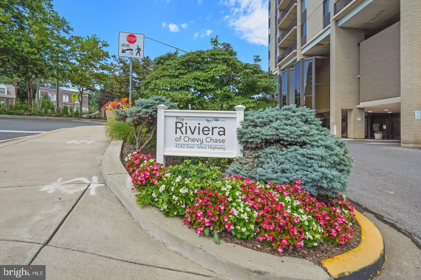 Discover a charming 1-bedroom, 1-bathroom unit in the desirable Riviera of Chevy Chase. This contemporary hi-rise offers an inviting open floor plan, perfect for both relaxation and entertaining. Enjoy the elegance of wood and marble flooring throughout, complemented by a cozy balcony that invites you to unwind with a view. The kitchen is equipped with essential appliances, including a built-in microwave, stove, and refrigerator, making meal prep a breeze. Residents benefit from community amenities such as a refreshing pool, exercise room, and convenient laundry facilities. Located less than a mile from commuter rail and bus stops, this home ensures easy access to the vibrant local community. Explore nearby parks, enjoy local dining, and take advantage of excellent schools. With street lights and extensive hardscape enhancing the exterior, this property is not just a home; it's a lifestyle. Experience comfort and convenience in a community that truly feels like home.