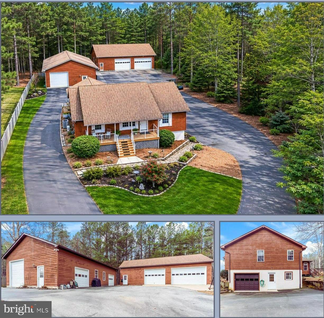 AUTO-MECHANICS, BOAT ENTHUSIESTS, RV OWNERS, HOBBIESTS! This one is the one you've been waiting on! This is completely unique property, boasts not 1 but TWO custom 30x50 Garages (fully finished shops!) Temperature controlled, fully finished, with all the bells and whistles. Automatic doors, including an oversized door for easy storage of boats, RVs, and more! Easy access to all bays via the thoughtfully designed wrap around driveway, no shifting cars around to get in/out!

Inside, the home offers a bright, open layout designed for easy living. The main level features a gourmet kitchen overlooking a breakfast nook, space for formal dining, and a stunning living room addition; anchored by the welcoming fireplace, vaulted ceilings and beautiful natural light. Enjoy the convenience of single-story living with the primary suite and two additional  bedrooms located on the main floor.

In the finished basement, Guests can relax at the built-in bar or spread out in the spacious second living room. This level also includes a fourth bedroom and a third full bathroom, making it the perfect setup for a guest wing or multi-generational living. Easily access from the interior connecting stairway, use the private entrance, or enter through the one car attached garage!

The garage/shop space is a true "wow" factor. 3,000 total square feet of shop space, custom designed paving, amazing use of space on the lot! Whether you’re managing a car collection, a massive workshop, running a business, the possibilities here are endless. And the hard work has already been done. Fully permitted and approved construction, compliments the home beautifully adding to the overall aesthetic, and laid out thoughtfully on the footprint of the peoperty, you WILL NOT find anything like this.

Spend your mornings sipping coffee on the front porch, afternoons BBQing on the back deck overlooking the courtyard, evenings enjoying the quiet nature of the wooded rear lot, and commute just a few yards to work. Thougtfully designed landscaping includes beautiful garden beds, walkways, and surround the home with a feeling of functional luxury. This truly unique property is stunning, don't miss the opportunity for a turn-key space for your home AND businesses!