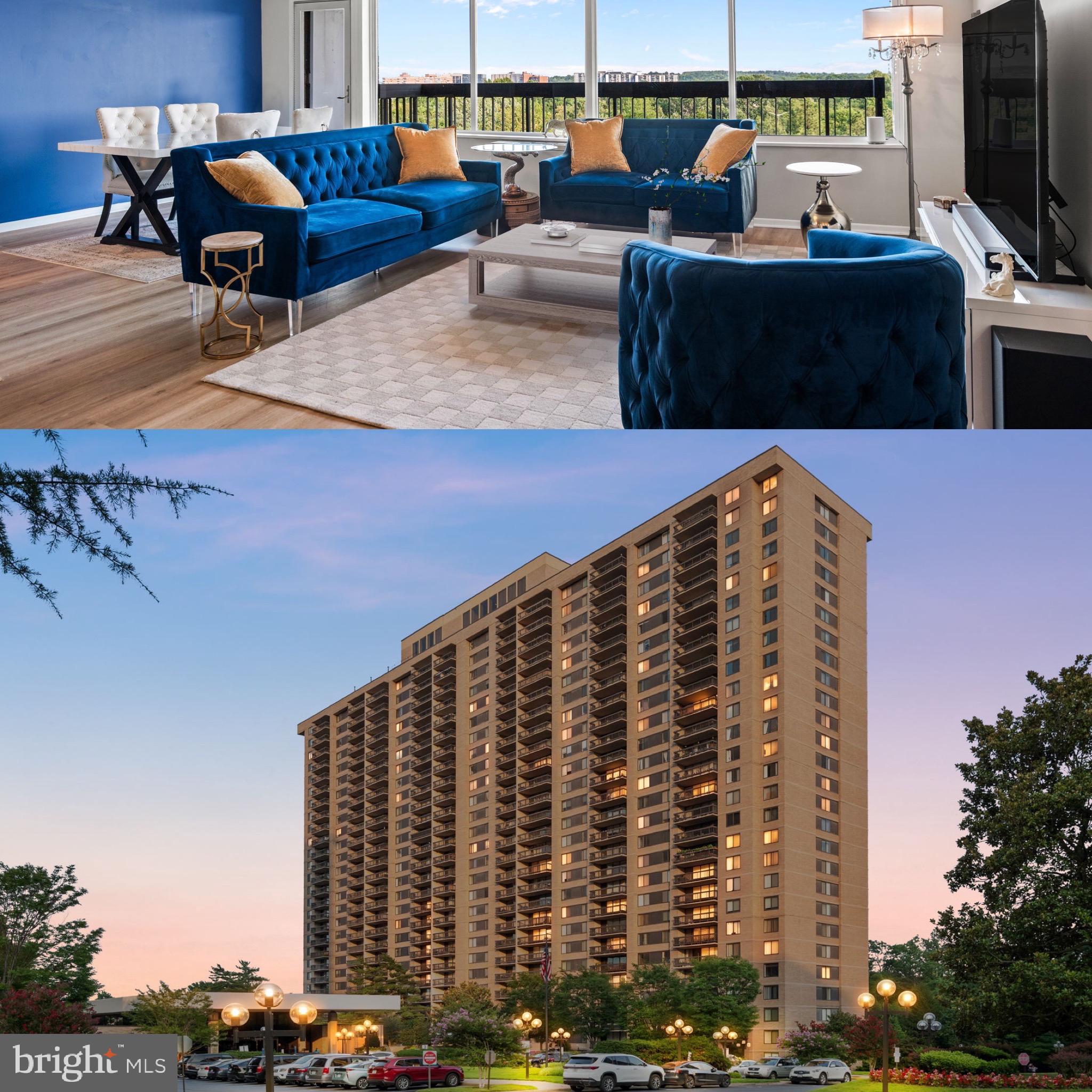A rare opportunity at Skyline Plaza, this expansive 9th-floor end-unit condo offers an exceptional combination of space, natural light, thoughtful updates, and two reserved garage parking spaces.

The moment you enter, you are welcomed by an impressively sized foyer with a walk-in closet featuring custom built-ins, creating a polished and functional first impression. From the foyer, the home opens into the kitchen, dining, and living areas, with enough additional space to create a dedicated home office or workspace without sacrificing the open feel of the main living area.

Large windows fill the condo with natural light, while the spacious private balcony extends the living space outdoors and provides an inviting place to relax, entertain, or enjoy the elevated views.

The home features two generously sized bedrooms and two full bathrooms. The primary suite offers ample closet space and a private en-suite bath, while the second bedroom is ideal for guests, a home office, or flexible everyday use.

Recent updates include brand-new wide-plank oak luxury vinyl flooring, new carpet in both bedrooms, and fresh paint throughout. The kitchen is equipped with newer energy-efficient appliances, all less than three years old, making the property truly move-in ready.

One of the most valuable features is the inclusion of two reserved garage parking spaces. Very few 2-bedroom units in the building offer a second garage space, making this an exceptional benefit with an estimated value of approximately $30,000.

The condo fee includes all utilities, offering added convenience and predictable monthly expenses. Skyline Plaza residents also enjoy a 24-hour concierge, fitness center, outdoor swimming pool, on-site retail and beautifully maintained common areas.

Ideally located near Washington, D.C., Arlington, Alexandria, the Pentagon, I-395, Metrobus routes, shopping, dining, and entertainment, this spacious and beautifully updated condo offers comfort, convenience, and outstanding value.