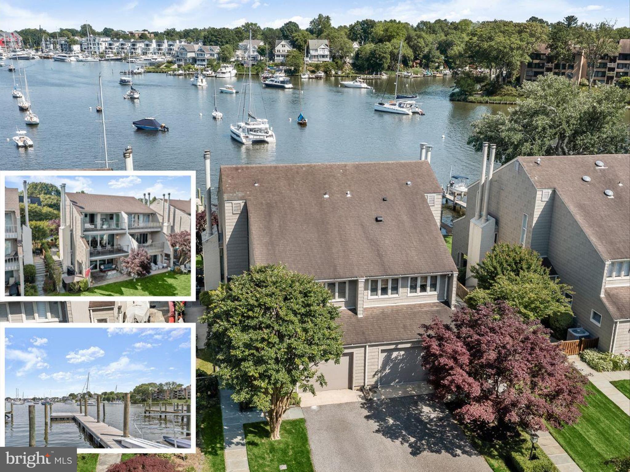 Experience the epitome of luxury waterfront living in this rare gem nestled within the exclusive Southgate Harbor community, located in the heart of downtown Annapolis along the serene shores of Spa Creek. This stunning townhome presents a once-in-a-lifetime opportunity to reside in a meticulously renovated abode, where no expense has been spared to create an unparalleled living experience. The pièce de résistance of this remarkable property is the 70-foot Ipe decking floating dock, built-in 2023, offering 70' slips, 9' deep water, a movable 10'x14' platform, 50AMP power service, and internet. Whether you're an avid boater or simply enjoy waterfront living, this dock provides the perfect setting for enjoying the beauty of Spa Creek and the natural landscape. A gate entrance, framed by lush landscaping and a slate walkway, sets the tone for what awaits within. Step into this magnificent residence and be greeted by a foyer adorned with hand-cut marble tile flooring, leading the way to a world of elegance and lavish comfort. The focal point of this exquisite home is the major renovation undertaken in 2019, which transformed every aspect of the property. From top to bottom every element has been upgraded to ensure the utmost in quality and comfort. New wiring, plumbing, and insulation were installed, providing peace of mind and efficiency for years to come. The interior boasts top-of-the-line finishes to create a space that exudes sophistication and luxury. From hand-cut tile to custom cabinetry and built-ins, every detail has been carefully chosen to elevate the living experience to new heights. Enjoy the warmth and charm of two temperature-controlled gas fireplaces, set against the backdrop of mixed-width white oak hardwood flooring that adds a touch of timeless elegance. Entertain guests with ease in the gourmet kitchen, where culinary dreams come to life amidst an entertainer’s island with a breakfast bar, and high-end JennAir and Bosch stainless steel appliances including a convection microwave, 5 burner gas range, touchless faucet, and a plumbed coffee maker. Marble counters, scalloped tile backsplash, and pendant lighting add a touch of glamour, while heated floors ensure comfort and convenience year-round. Indoor-outdoor living is seamlessly integrated throughout the home, with NanaWall folding and sliding glass door systems on all three levels. Step out onto the main level patio or on one of the upper level decks to soak in the breathtaking views of the serene backyard and Spa Creek beyond. Mahogany ceilings and Bromic heaters make the patio comfortable as a 10+month living space. Enjoy the saltwater hot tub and a built-in grill with a dedicated gas line, perfect for outdoor entertaining. Custom retractable awnings and Ipe decking provide shade and shelter, allowing you to enjoy the outdoors regardless of the weather. Throughout the home, thoughtful details abound, from solid mahogany doors to crystal doorknobs and custom stainless steel cable railings.Home offers fire sprinkler system The first upper-level den features rich mahogany-paneled walls, a coffered ceiling, and a fireplace, creating a cozy retreat for relaxation and entertainment. A bedroom with en-suite bath and laundry room reside on the next level. The top floor primary bedroom suite offers a luxurious sanctuary complete with a custom closet system, en-suite bath with heated tile flooring, and double NanaWall doors leading to a private deck overlooking the water. A wet bar with a coffee station adds a touch of indulgence to your morning routine. Additional highlights of this property include a garage with built-in storage and a sink, an irrigation system, and perennial landscaping featuring Crepe Myrtle and Red Maple trees. Enjoy Historic Annapolis, boutique shops, restaurants, City Dock, and the Naval Academy. This waterfront oasis is the epitome of luxury where you can witness spectacular Blue Angel shows and enjoy the tranquility of waterfront living.