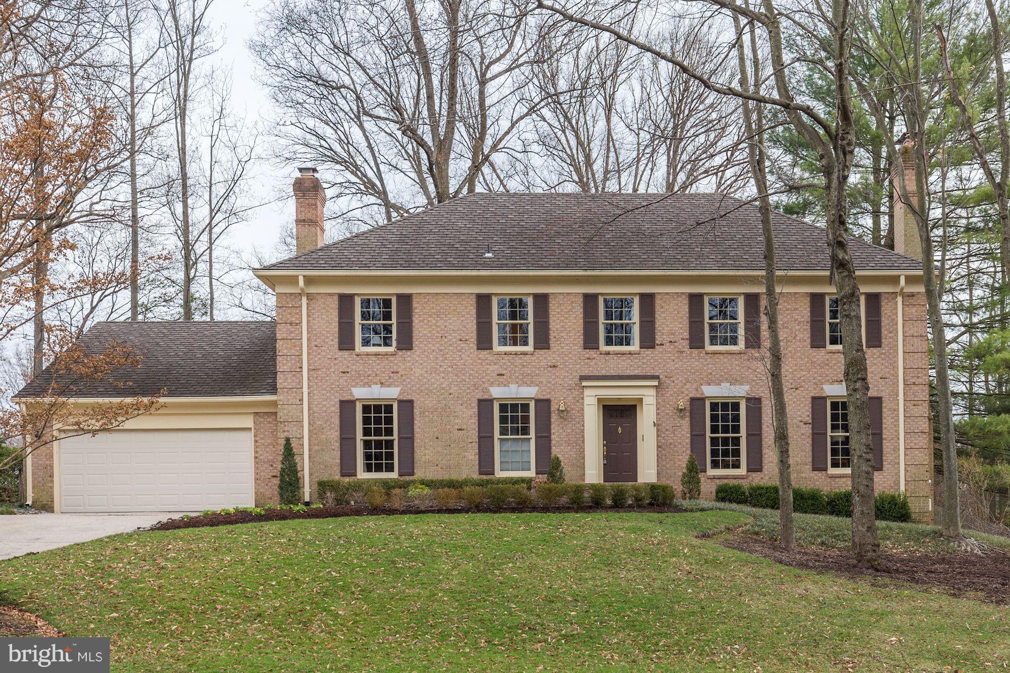 Opportunity knocks!! Coveted location in popular swim/tennis community! Handsome, updated, all brick colonial with beautiful, private, level backyard, gleaming hardwd flrs, freshly painted thruout.  Wonderful flr plan w/main lvl Library, big Kitchen adj to Family Rm, Sun Room . HUGE Mstr BR suite w/potential for 4th BR. Upper lvl Laundry! Fully, fin. lwr lvl w/exceptional rec space +FB. Whitman!!