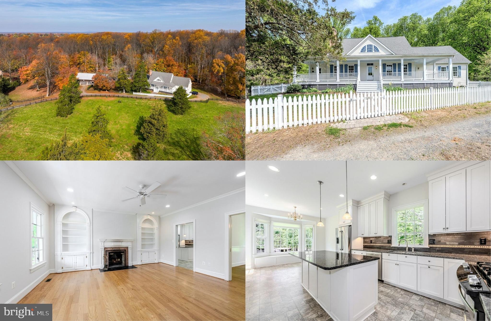 Engulf yourself in classic elegance in this amazing 4 bedroom, 3.5 bath custom built home nestled on a tranquil 5 acres ideally located at the end of a quiet street for ultimate privacy. The beauty begins outside with a winding private driveway, a tailored exterior with white picket fence, brick walkway, expansive front porch overlooking beautiful acreage enclosed by board fencing, 2-car side-loading garage, a 5 stall barn with wash stall with hot water, tack and feed room, huge hayloft, storage for bedding, and stabling for up to 9 horses and ponies, two additional outbuildings, board fenced paddocks and riding arena, all backing to woodlands with access to miles of riding trails. Inside, an open floor plan, hardwood flooring, decorative moldings, custom built-ins, fireplace, an abundance of windows, a gourmet kitchen, main level owner’s suite and expert craftsmanship are just some of the highlights that make this home so unforgettable. ***** A charming front porch welcomes you into a sunny foyer and into to the living room on your left where twin windows bathe the space in natural light and illuminate warm hardwood floors, crips crown molding, and a cozy fireplace with custom arched bookcases on either side serving as the focal point of the room. The formal dining room offers plenty of space for all occasions and is accented by a wainscoting and a candelabra-style chandelier adding a refined elegance. The gourmet kitchen serves up a feast for the eyes with gleaming granite countertops, an abundance of traditional and glass-front cabinetry, recessed lighting, and quality stainless steel appliances—including a dual fuel range and French door refrigerator. A center island with twin pendant lights provides an additional working surface and bar seating, as a custom tile backsplash adds a stylish finishing touch. Earthy tile flooring spills into a spacious daily dining area with walls of windows including a bay window providing serene outdoor views. A powder room with granite-topped vanity and a convenient mud/laundry room complements the main living area. Hardwood flooring continues down the hall and into the owner’s suite boasting a lighted ceiling fan, walk-in closet, and en suite bath featuring a granite topped dual sink vanity and a frameless glass enclosed shower enhanced by spa toned tile—the perfect retreat to begin and end the day. ***** Ascend the stairs where you’ll find a landing with a beautiful arched window and 3 additional bright and cheerful bedrooms—each with plush carpet and generous closet space—sharing a lovely hall bath with a granite-topped vanity and tub shower with spa toned tile with decorative inlay. The expansive walk-out lower level features a finished full bath, a laundry area with built-in cabinetry, and plenty space to transform into a spacious family room, guest suite, or home office—it awaits your own personal design and completes the comfort and convenience of this wonderful home. ***** This property is like a private oasis that makes you feel many miles away from the hustle and bustle yet is just minutes to Great Falls Village and conveniently located near endless shopping, dining, and entertainment experiences in nearby Reston Town Center and Tysons Corner Center and Galleria. Commuters will appreciate the close proximity to Beach Mill Road, Georgetown Pike, Route 7, Dulles Access Road, Fairfax County Parkway and other major routes. Outdoor enthusiasts will relish all the nearby parklands including Riverbend Park, Great Falls Park, and Algonkian Regional Park offering vast acres of stunning beauty and waterfalls along the historic Potomac River. If you’re looking for an exceptional property built with fine craftsmanship in a spectacular location, look no further—it awaits you here!