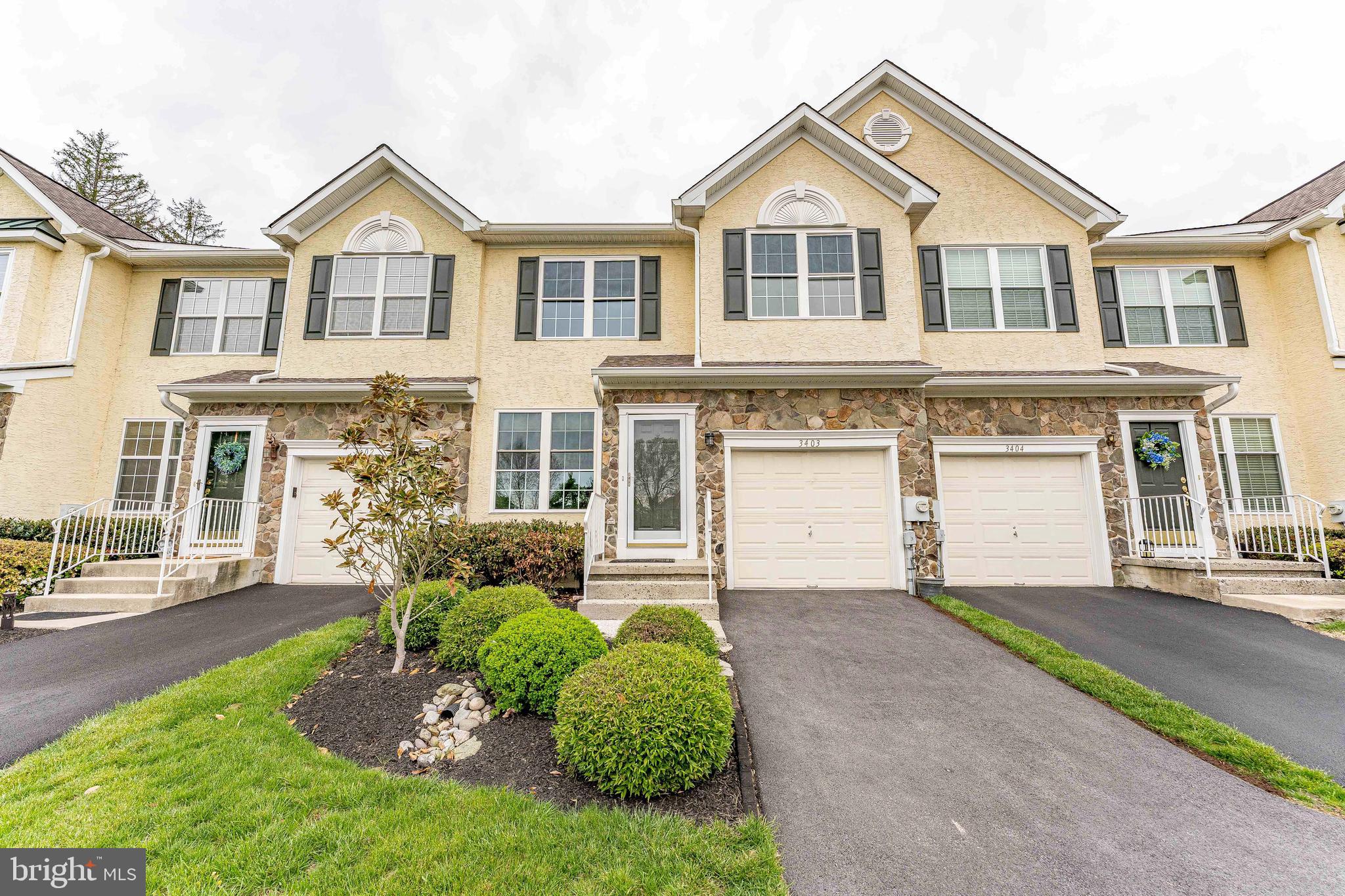 Welcome to 3403 Maplevale Circle, a 3-bedroom, 2.5-bath townhouse in the Willistown Chase community of Newtown Square. As you enter, the living room features hardwood floors, crown molding, chair rail, a decorative chandelier, and columns that define the space while maintaining an open feel to the dining room. The dining room continues the hardwood flooring and includes crown molding, chair rail, and access to the lower level. A hallway off this area leads to the garage, a coat closet, and a powder room with hardwood floors. The great room is a standout feature, offering hardwood floors, 18 foot ceilings, crown molding, a ceiling fan with light, a gas fireplace with a granite surround, and an abundance of natural light from large windows. This space opens to the kitchen, which includes hardwood floors, granite countertops, a breakfast bar with seating, and stainless steel appliances. The adjacent breakfast room features hardwood flooring, a ceiling light, a pantry closet, and a sliding door leading to the Trex deck. Upstairs, a conveniently located laundry room includes attic access, intended for utility access only. The primary bedroom features hardwood floors, a tray ceiling, crown molding, a ceiling fan with light, and both a walk-in closet and an additional closet. The en-suite bathroom offers tile flooring, crown molding, a step-in shower, a soaking tub, a double sink vanity, and a heat lamp. Two additional bedrooms, both with carpet flooring and ceiling fans with lights, provide flexible space for family, guests, or a home office. A full hall bathroom with tile flooring, a single sink vanity, and a tub and shower combination completes this level. The unfinished lower level offers great potential for additional living space and currently includes a partially finished office area along with the home’s utilities. The current owners have invested over $60,000 in upgrades, enhancing both functionality and overall appeal. Additionally, the new windows come with a lifetime warranty, transferable to the next owners.  Conveniently located near local parks, shopping, dining, grocery stores, and Route 3, this home offers both comfort and accessibility. Don’t miss the opportunity to make 3403 Maplevale Circle your new home.