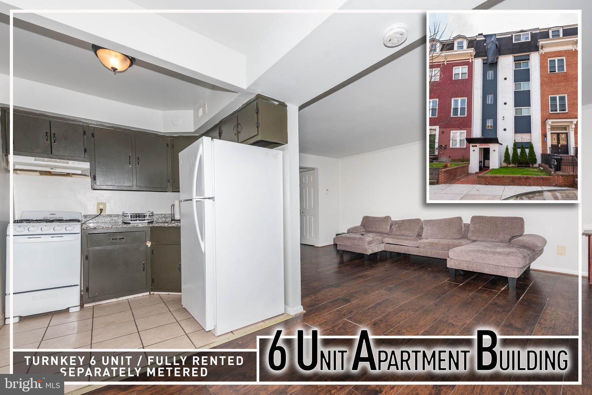 Exceptional turn-key investment opportunity to acquire a fully operational 6-unit multifamily asset with strong income potential and long-term upside. This well-maintained building consists of six spacious 1-bedroom, 1-bath units, each thoughtfully designed with functional layouts that include generous living areas, full kitchens, comfortable bedrooms, and full baths. All units are separately metered for gas & electric, allowing for efficient expense management and maximizing net operating income, while central air and heat throughout ensures tenant comfort and retention.  The property features a shared, coin-operated laundry facility in the basement, providing an additional revenue stream and added convenience for tenants. Currently 5 of the 6 units are occupied, offering immediate cash flow with the opportunity to increase income through lease-up or potential rent adjustments. At full occupancy, the property is projected to generate approximately $6,500 per month in rental income.  Strategically located just minutes from downtown Baltimore, this asset benefits from its proximity to major employment hubs, shopping centers, dining, and public transportation options. This prime location supports consistent occupancy and future appreciation potential.  Ideal for both seasoned investors and those looking to expand their portfolio, this low-maintenance, income-producing property offers a compelling blend of stability, scalability, and long-term growth.